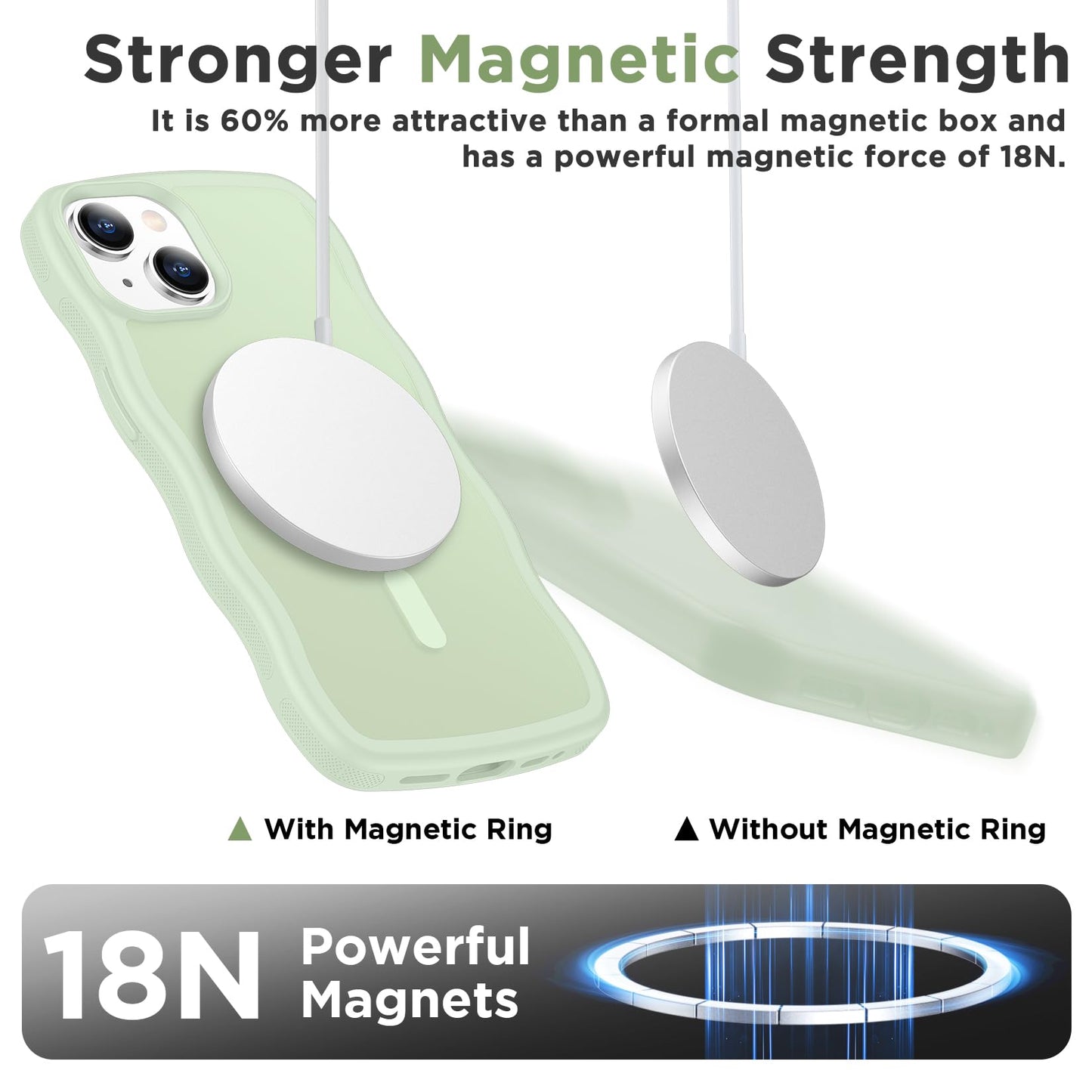 Magnetic for iPhone 13 Pro Case, Compatible with MagSafe Cute Wave Non-Slip Translucent Matte Easier Grip Shockproof Phone Case for iPhone 13 Pro, Black WN420