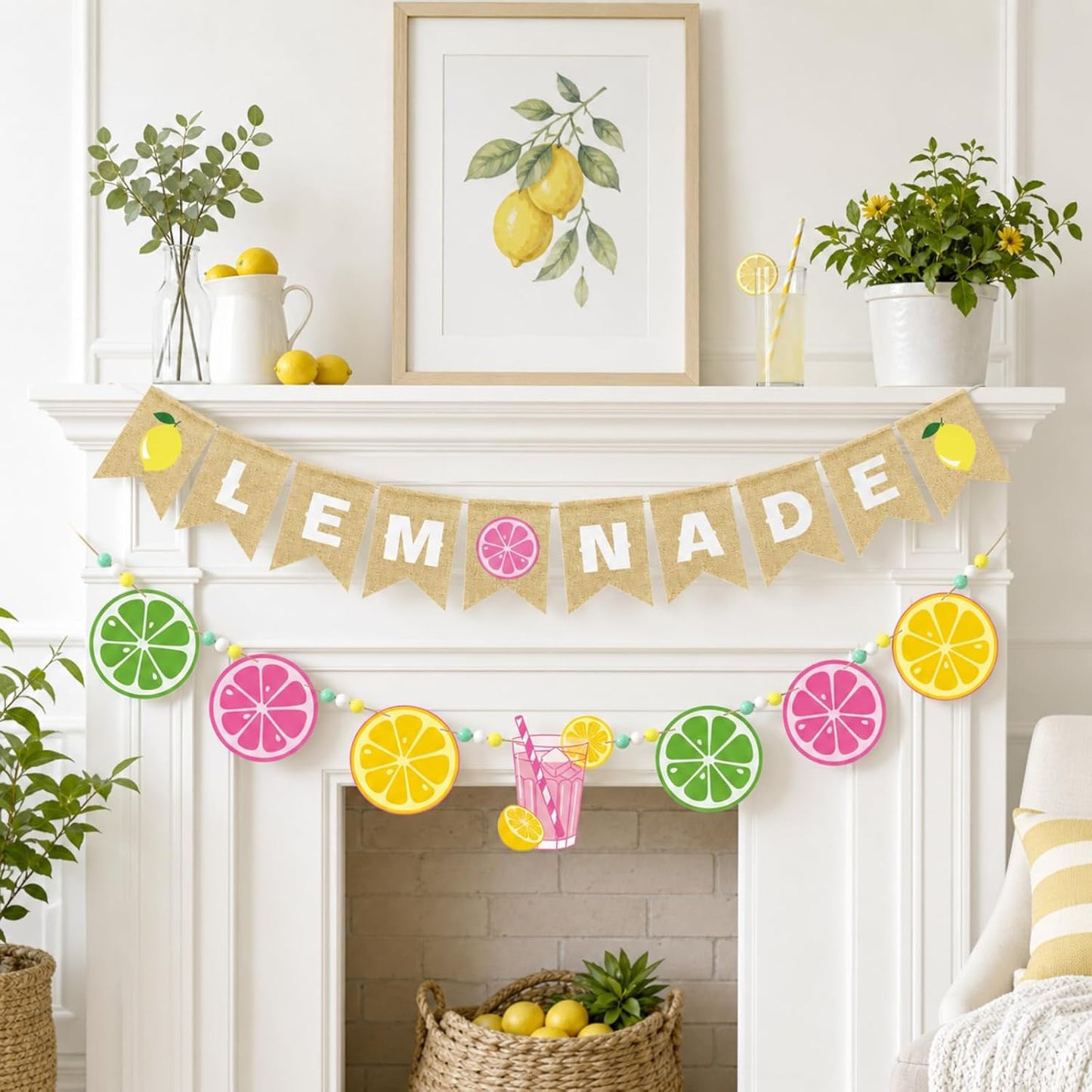 Leinuosen 2 Pcs Lemonade Stand Banner Lemonade Stand Supplies Pink Yellow Summer Party Decoration Wooden Lemon Banner with Beads for Lemon Themed Bridal Shower, Baby Shower, Birthday Supplies BST202