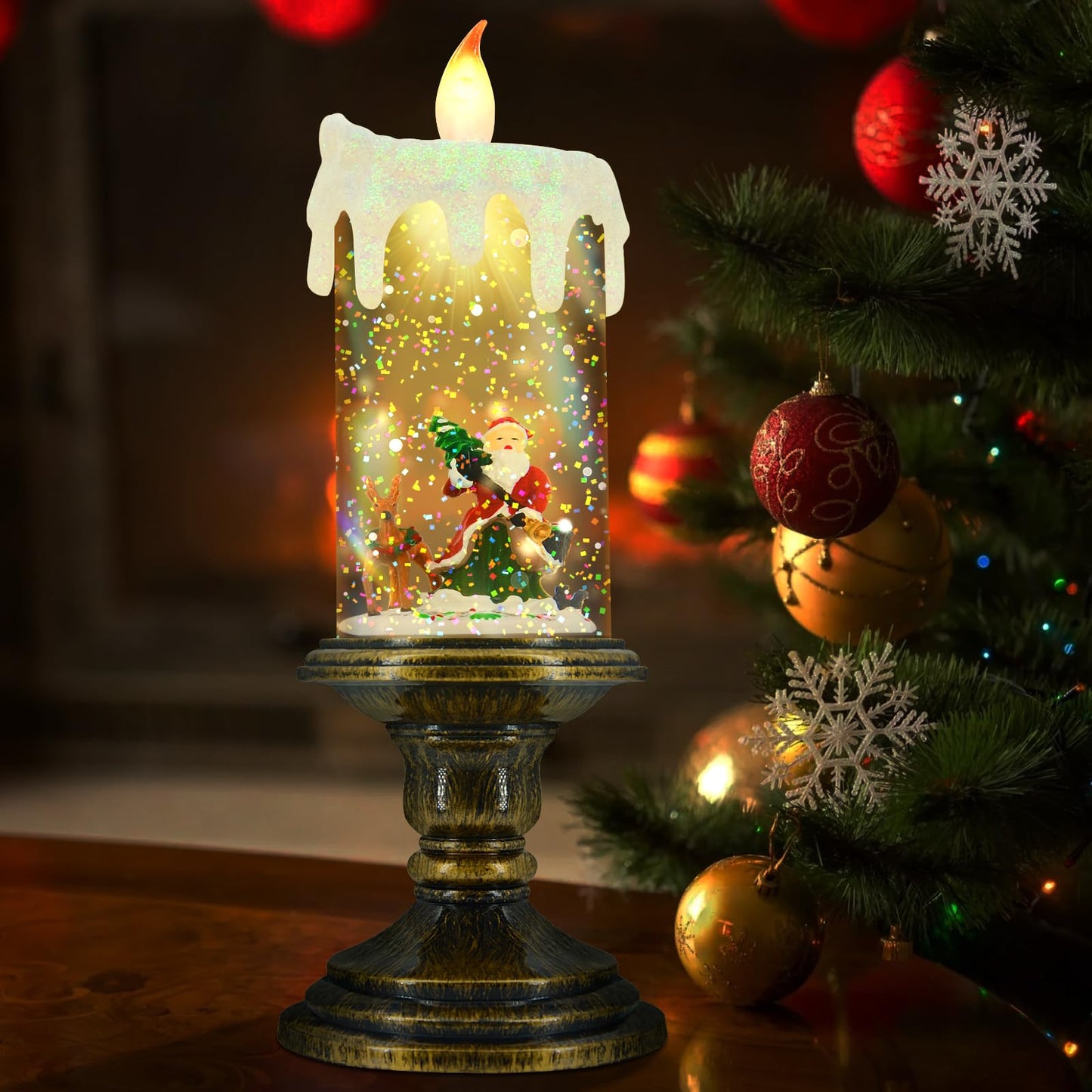 AOMIL Christmas Flameless Candles, Flickering LED Candles with Timer, Snow Globe Candle Lights for Christmas Decorations BST220