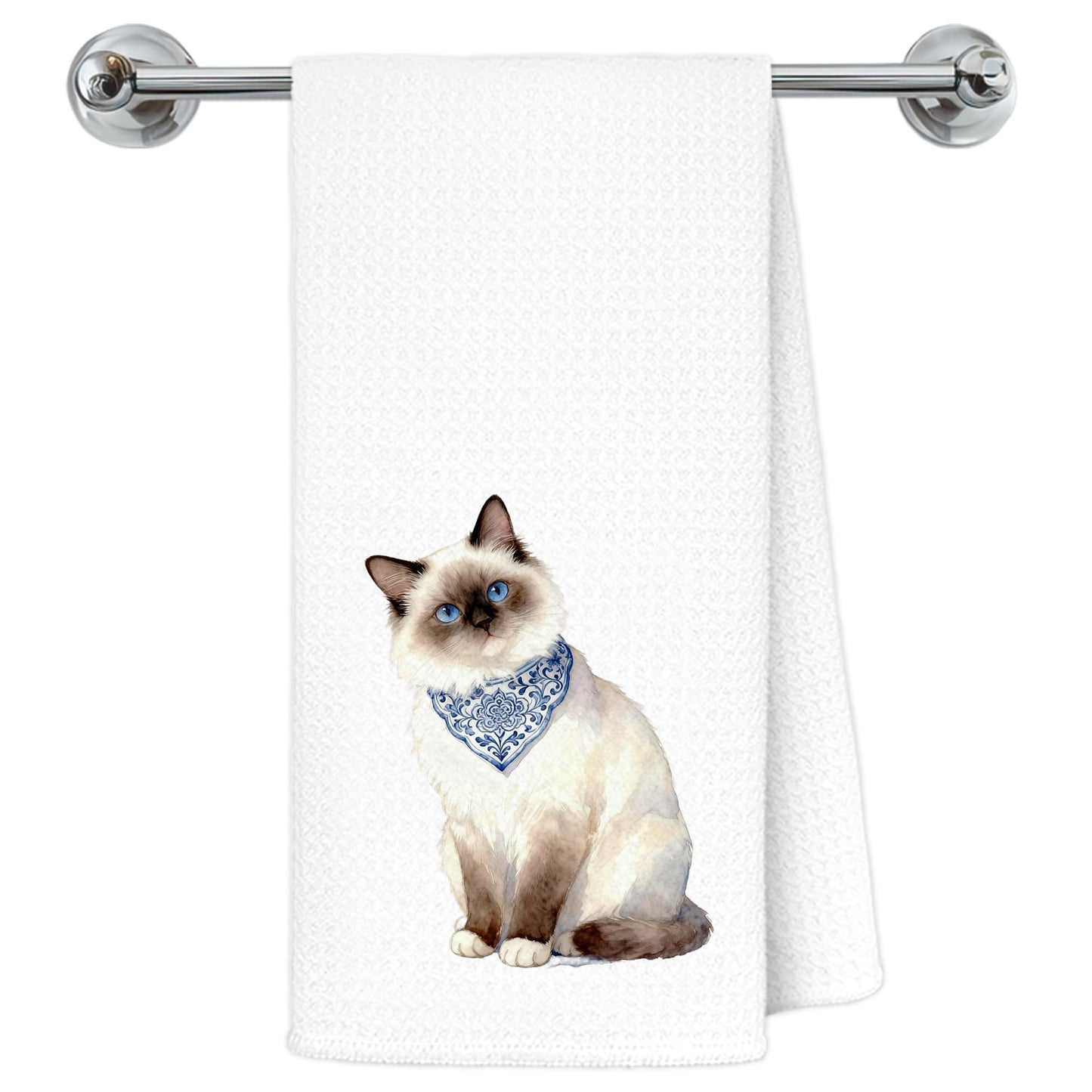 Blue and White Chinoiserie Orange Cat Bathroom Hand Towels, Orange Cat Gifts, Funny Oriental Kitty Decorative Hand Towels Bathroom Restroom Washroom Yoga Spa Zen Decor, 16x24 Inch BST326L