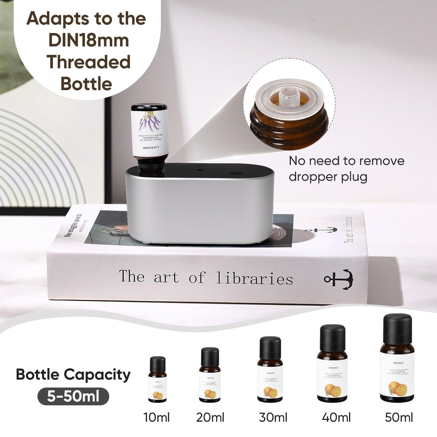 Lecdura Waterless Diffuser for Essential Oil, Battery Operated Scent Air Aromatherapy Diffuser, Mini Aroma Diffusers with 3 Intermittent Mist Modes, Cycle Start for Home Office Bedroom - Rose Gold