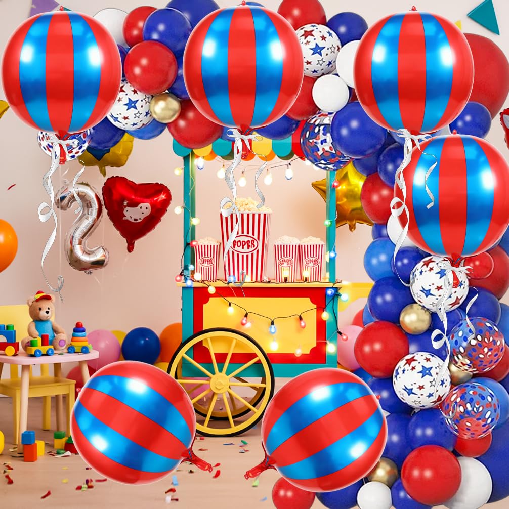 Carnival Theme Balloon 22inch Foil Red and White Balloons Circus Theme Party Decorations Carnival Candy Cane Balloons Striped Balloon Circus Decorations, 8pcs Decor for Birthday Party BST202