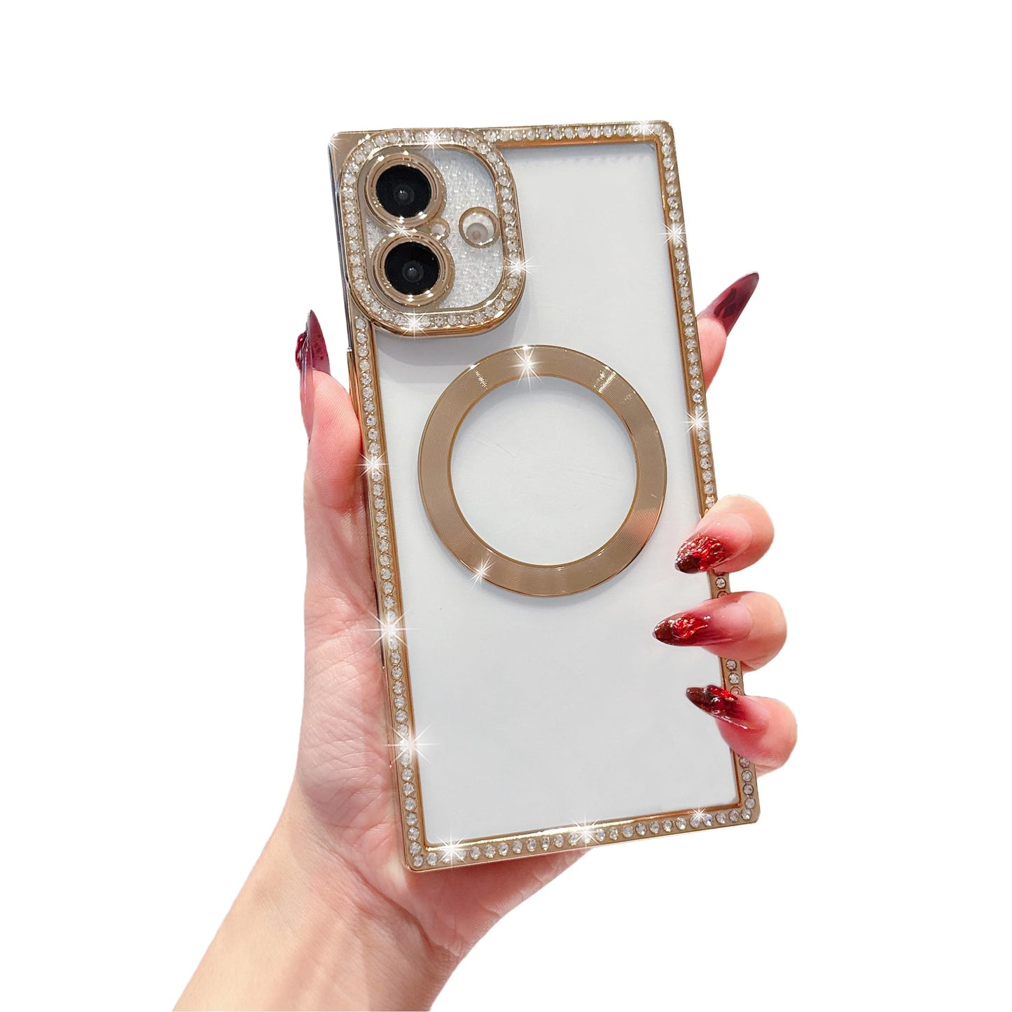 Owncase Magnetic for iPhone 13 Pro Case, Compatible with Magsafe, Crystal Diamonds Glitter Electroplated Edge Soft TPU Clear Phone Case for Women Girls, Gold WN420