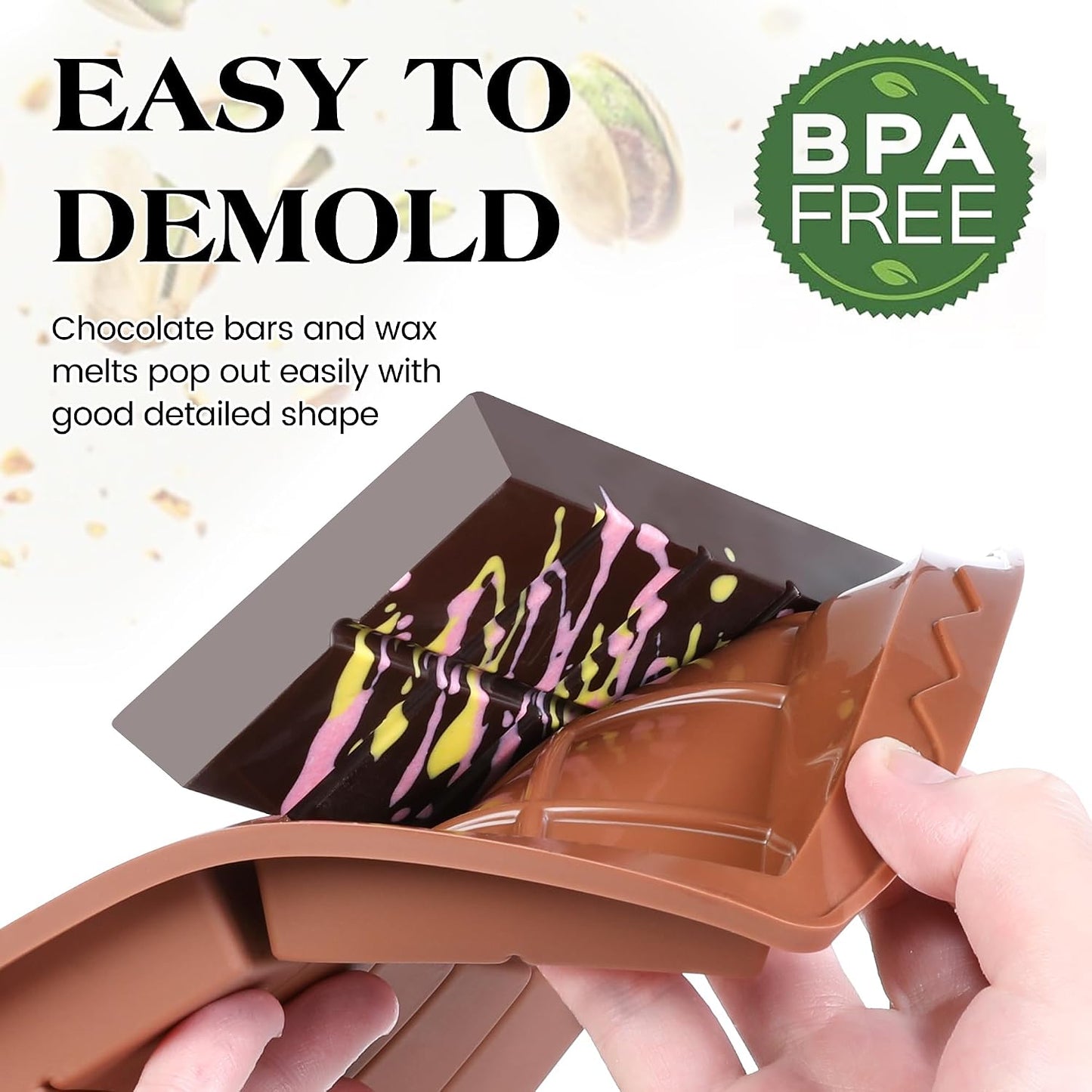 KASHME 2 Pcs Chocolate Bar Mold Deep Dubai 0.85 Inch Stuffed Chocolate Molds Silicone Large Break Apart Silicone Molds (10 Snap + 5 Snap） BST326L