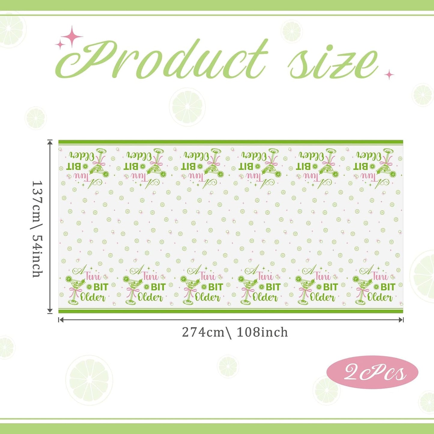 Oudain 2 Pack Martini Party Tablecloth 108'' x 54'' Martini Party Decorations Rectangle Green Tablecloth for a Tini Bit Older Birthday Decor, Tini Bar, Bachelorette Bridal Baby Shower BST220