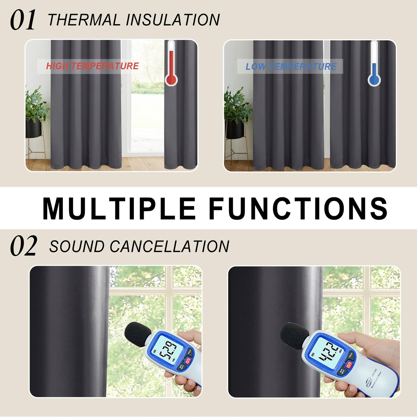 XWZO White Blackout Curtains with Tiebacks - Rod Pocket & Back Tab Heat and Full Light Blocking Window Panels for Bedroom/Nursery, 84 Inches Long Thermal Insulated Draperies, W42 x L84, Set of 2 BST326H