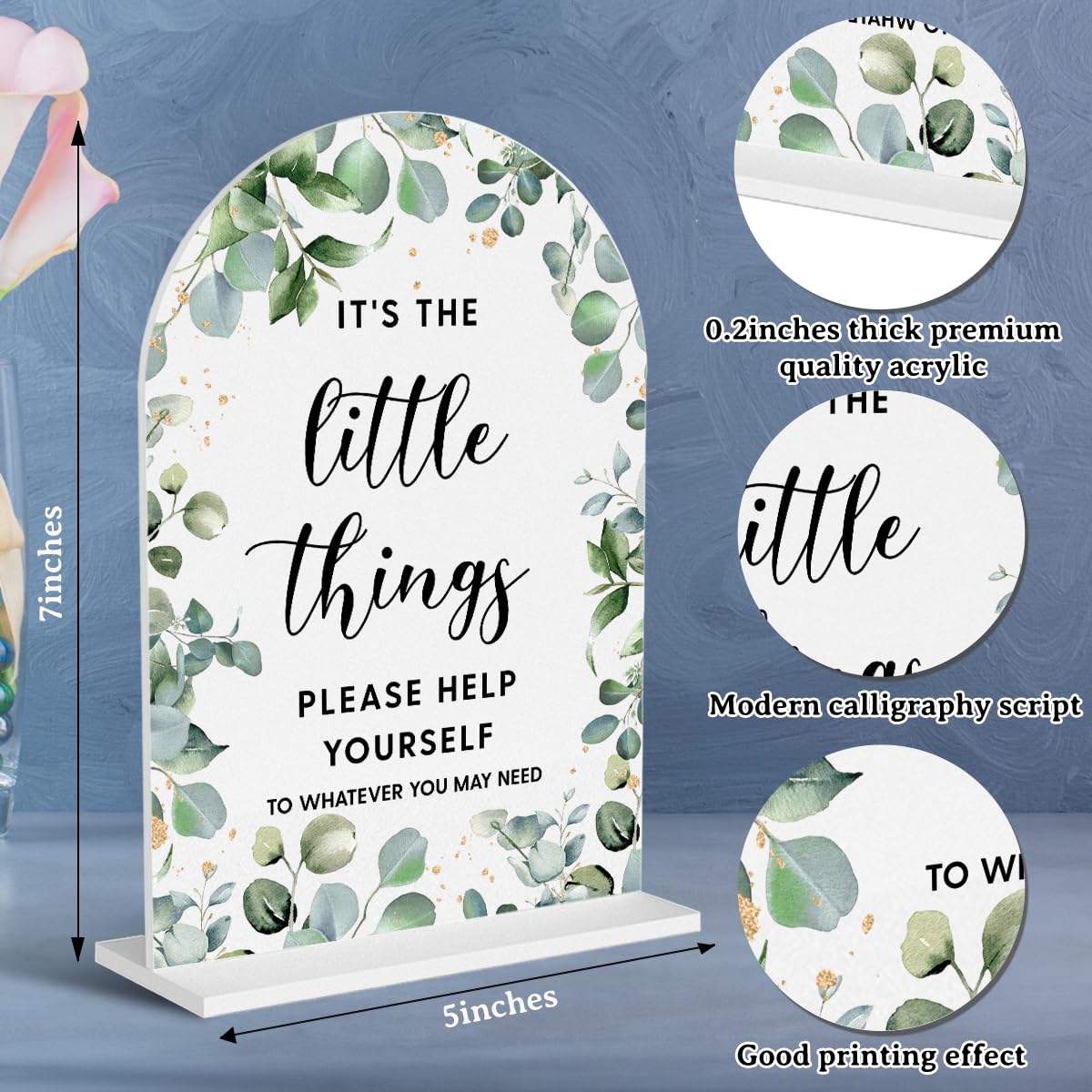 Acrylic Wedding Signs, Bubble Send Off Signs for Marriage Reception, Bridal Shower Decorations, Modern Arched Round Top Acrylic Table Top Sign with Holder for Wedding Party (White Eucalyptus Leaves) BST326L