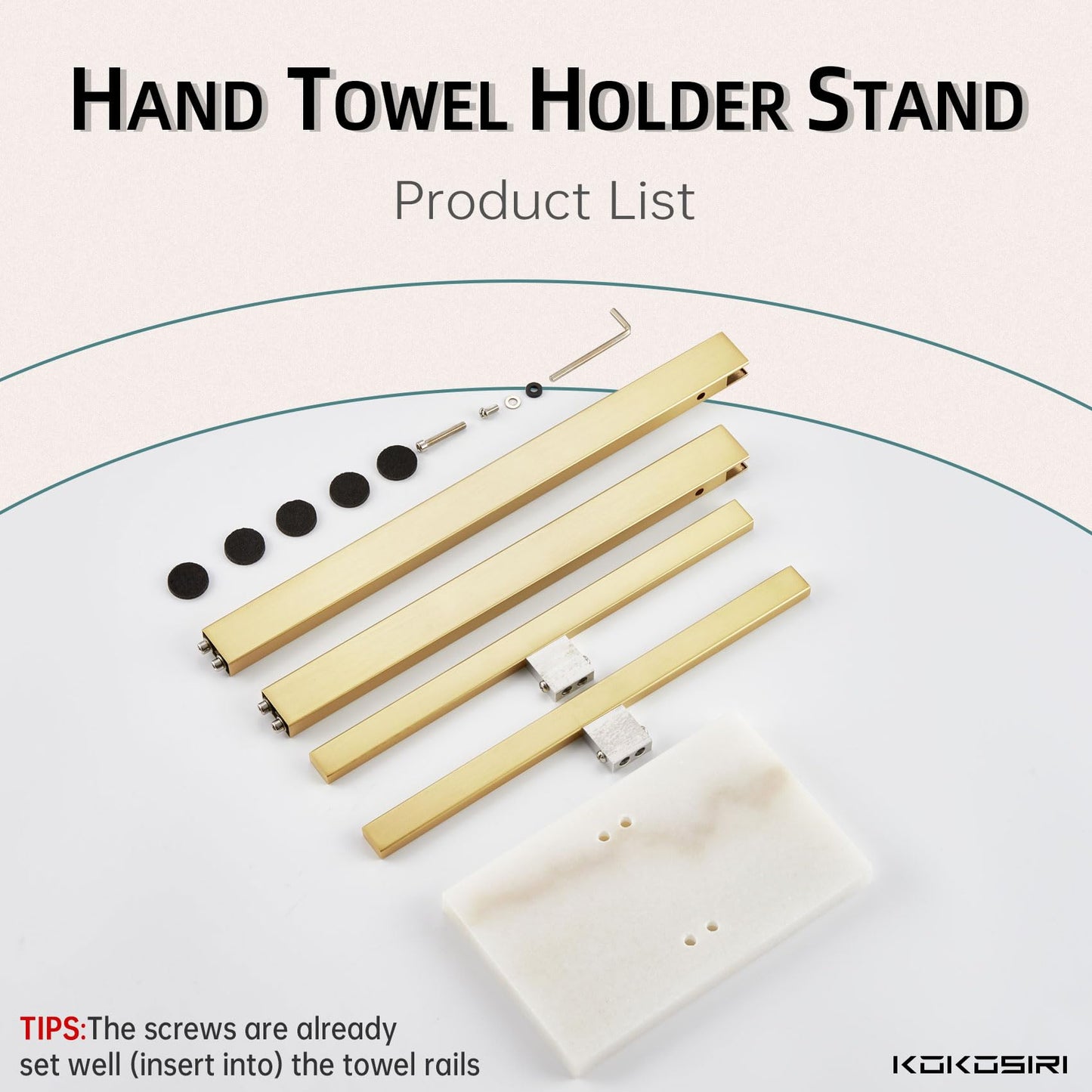 KOKOSIRI Hand Towel Holder Black Stand Towel Rack with Marble Base for Bathroom Kitchen Vanity Countertop, Stainless Steel 15.7'' Height THS0002-SM-BK BST202