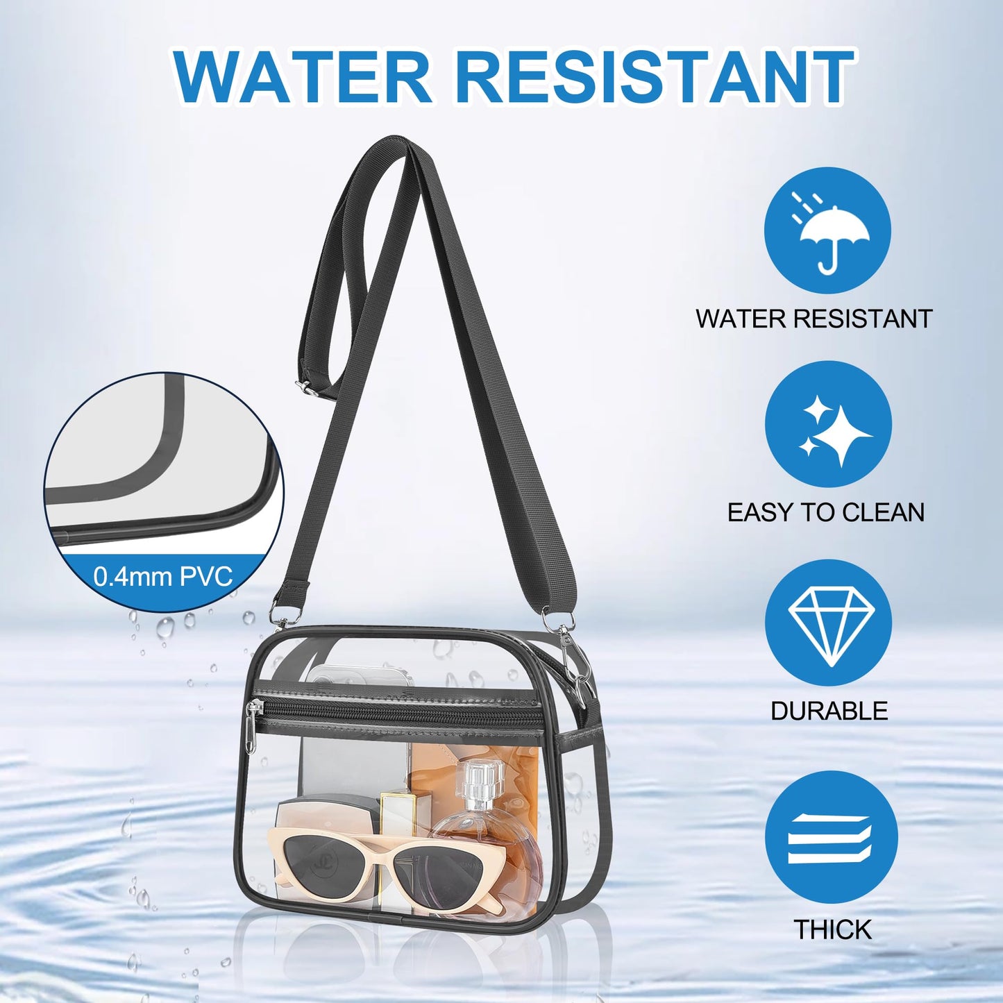 Clear Bag for Stadium Events Stadium Approved Women's Top-Handle Handbags | Mini Small Clear Bag Purse with Wide Adjustable Strap and Front Pocket for Sports Concerts, Festivals BST202