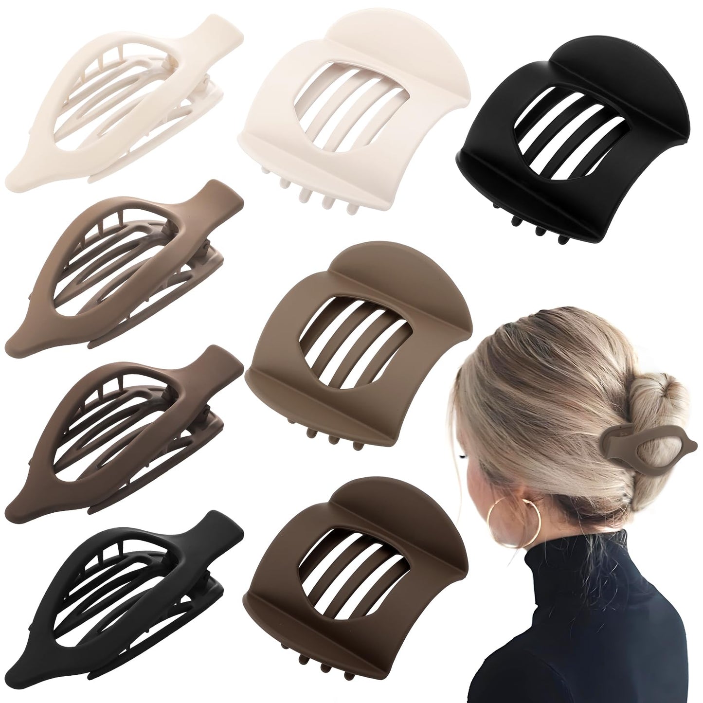 8 Pcs Flat Hair Clips for Women, 2 Styles Large Flat Claw Clips for Women, Strong Hold Non-slip French Hair Clips for Thick Thin Hair, Neutral Color WN420