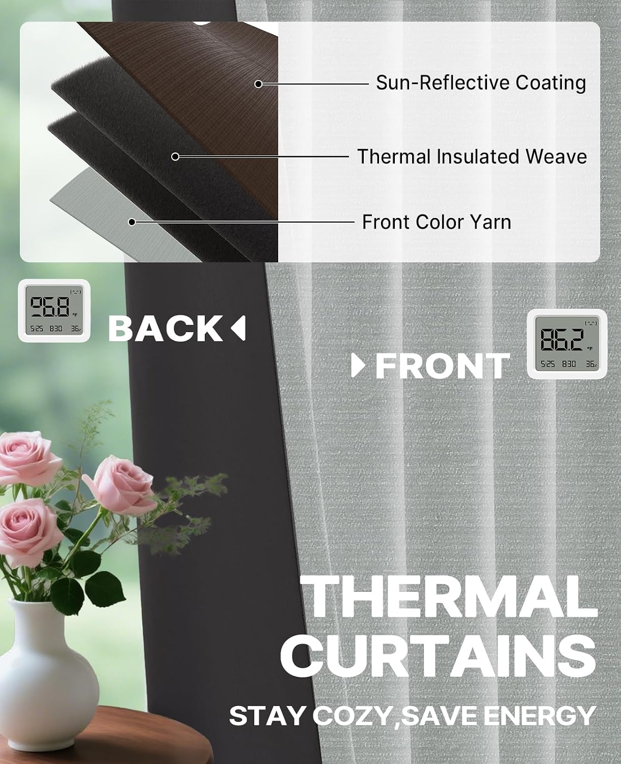 Gray Blackout Chenille Pinch Pleated Curtains 40x96in- Ultra Soft Wrinkle Resistant Thermal Insulated Room Darkening Drapes,Noise Reducing with Roman Clips,2 Panels Set for Bedroom/Living Room/Office BST202