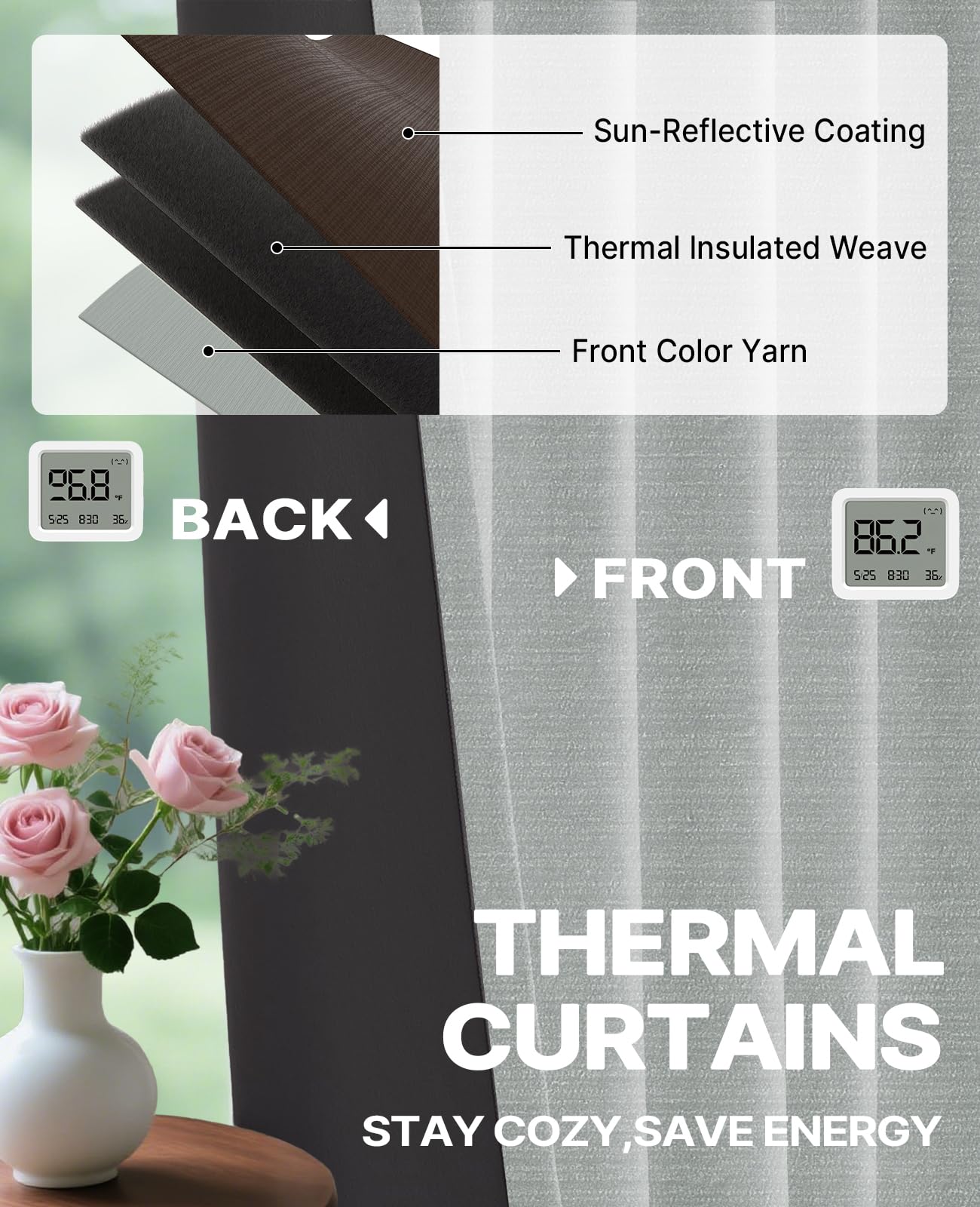 Gray Blackout Chenille Pinch Pleated Curtains 40x96in- Ultra Soft Wrinkle Resistant Thermal Insulated Room Darkening Drapes,Noise Reducing with Roman Clips,2 Panels Set for Bedroom/Living Room/Office BST202