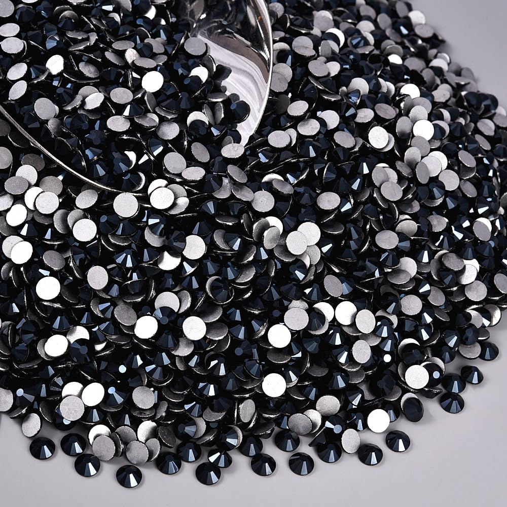 Black Shine Glass Rhinestones Crystal Flatback Gemstones for Crafts Nails Makeup Bags and Shoes Decoration.(SS20/1440pcs) BST202