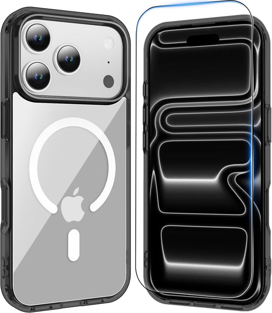 for iPhone 17 Pro Max Case Clear with Screen Protector, Compatible with Magsafe, Anti-Yellowing, Military-Grade Protection, Shockproof Slim Magnetic Phone Case Cover, Black WN420