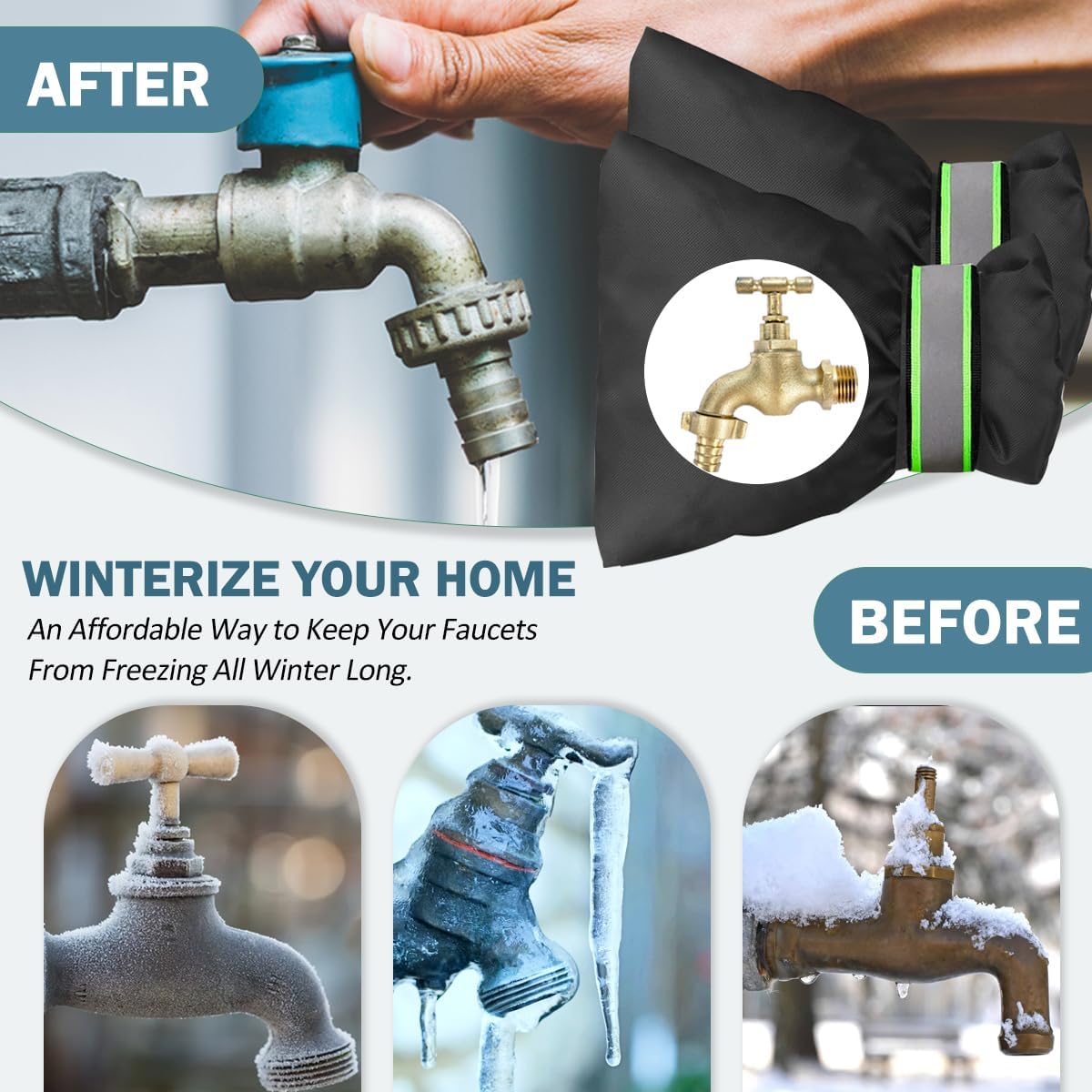 Outdoor Faucet Covers for Winter Freeze Protection, 4 Pack 7" W x 9" H Thicken Faucet Covers for Winter Insulated, Spigot Covers Hose Bib Cover for Winter with Aluminized Thermal Insulation Fabric WN420
