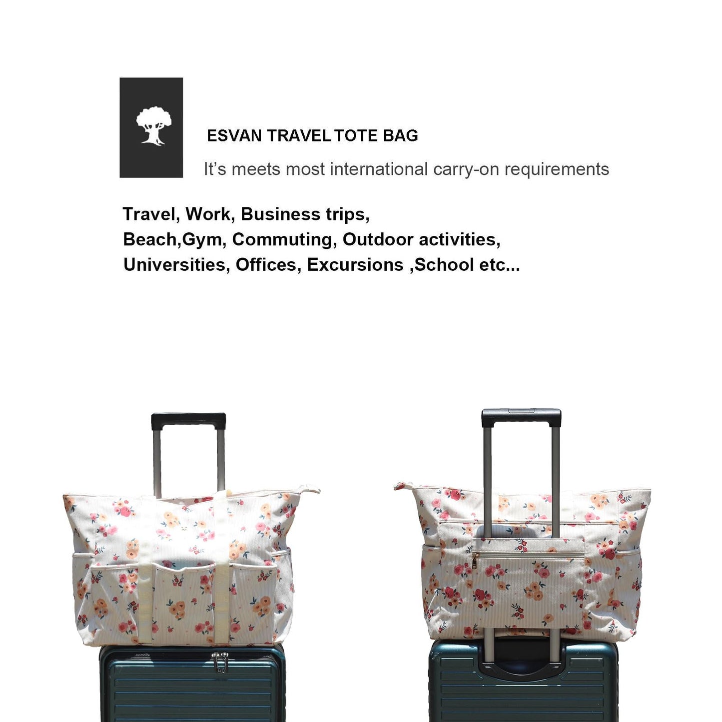 ESVAN Utility Tote Bag Weekender Duffle Bag with 13 Pockets - Perfect for Travel, Work, Gym, Beach, Teachers, and Nurses BST326H