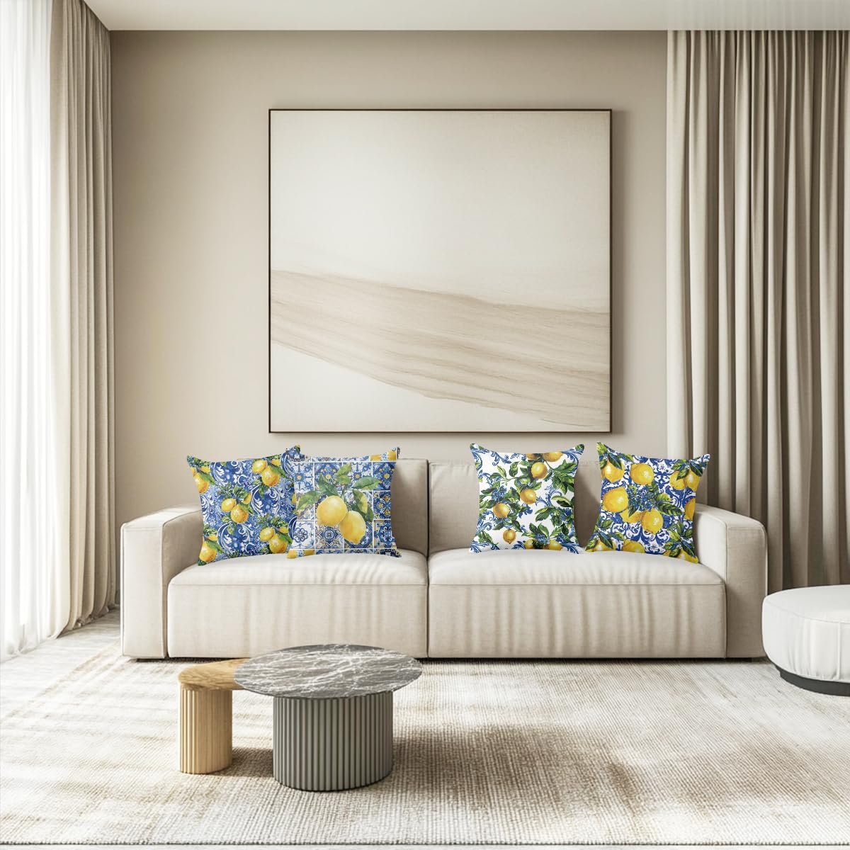 4 PCs Lemon Decor Pillow Covers 18x18, Italian Gifts Throw Pillow Covers | Italy Lemon Pillow Cases Decorative Pillow Protectors Living Room Bedroom Office Home Decor for Cushion Car Bed BST202