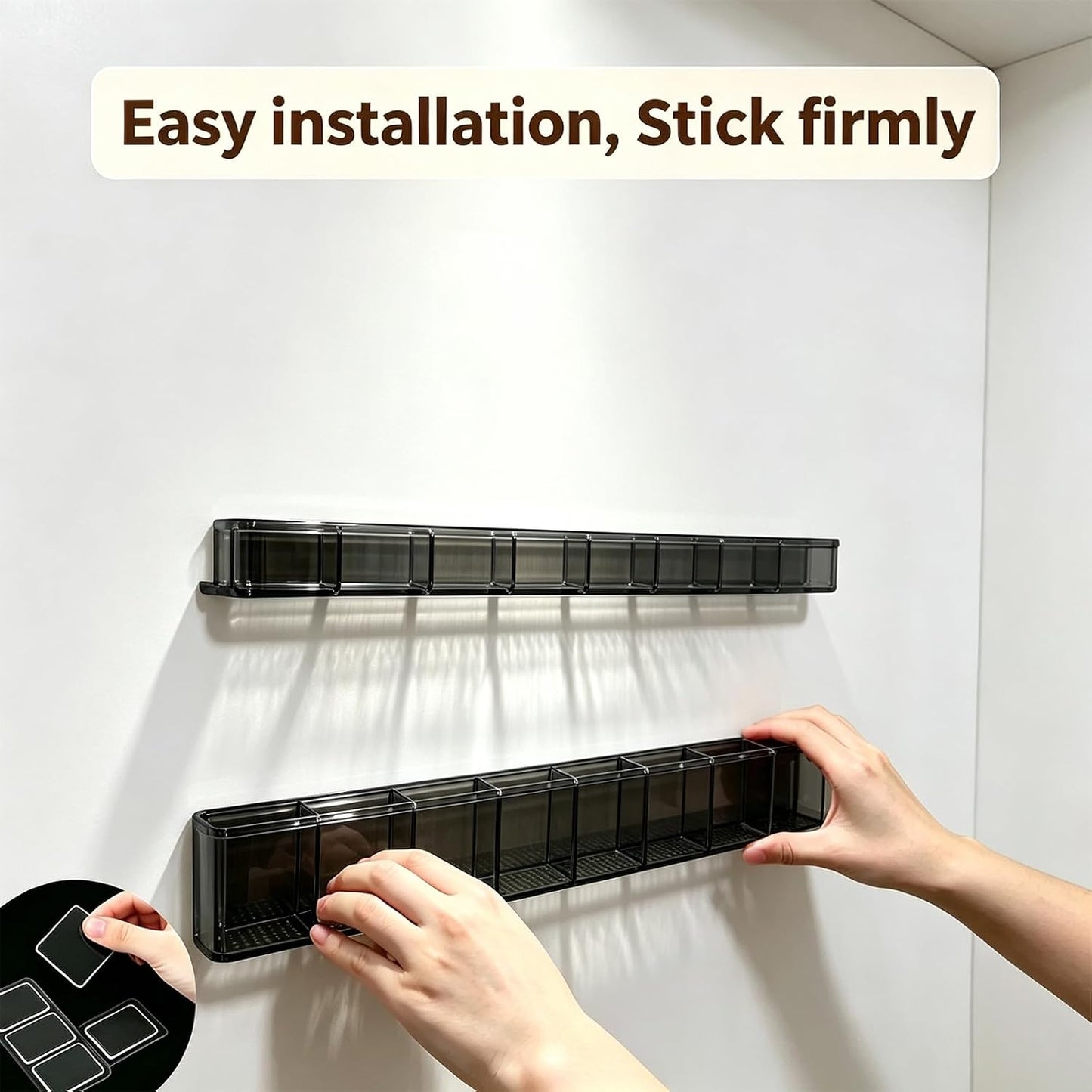 9.8 inch double-layer removable and washable Large Acrylic Cabinet Straw Holder Organizer with Traceless Nano Adhesive – Space-Saving Storage Rack for Cabinet Door, Clear Black Straw Cabinet Holder BST202