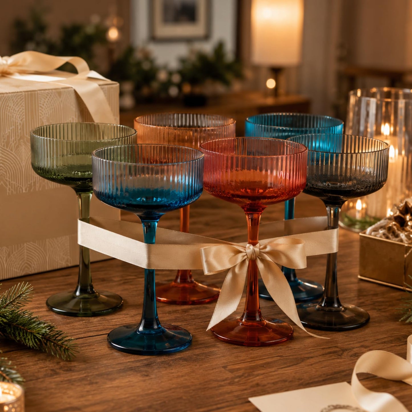 Khen Pink Peach Acrylic Ribbed Coupe Martini Champagne Cocktail Glasses, Set of 4, 8 oz Shatterproof Ripple Stemware European Style Reusable Drinkware Goblets, Indoor Outdoor Parties Weddings Bar Gift BST220