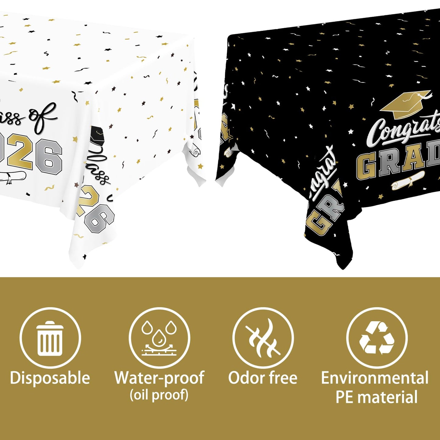 Gatherfun 2026 Graduation Decorations : 2-Pack Congrats Grad Disposable Tablecovers - Class of 2026 Red Themed Table Cloths, for Graduation Party Supplies & Graduation Backdrop, 54" X 108" BST326L