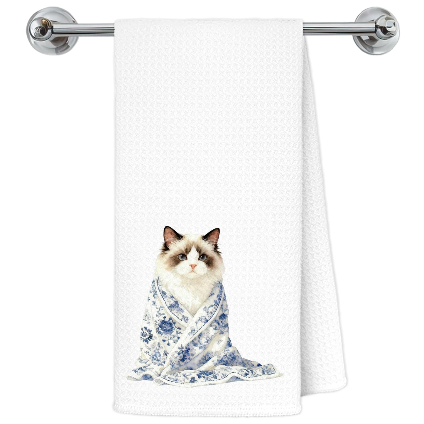 Blue and White Chinoiserie Orange Cat Bathroom Hand Towels, Orange Cat Gifts, Funny Oriental Kitty Decorative Hand Towels Bathroom Restroom Washroom Yoga Spa Zen Decor, 16x24 Inch BST326L