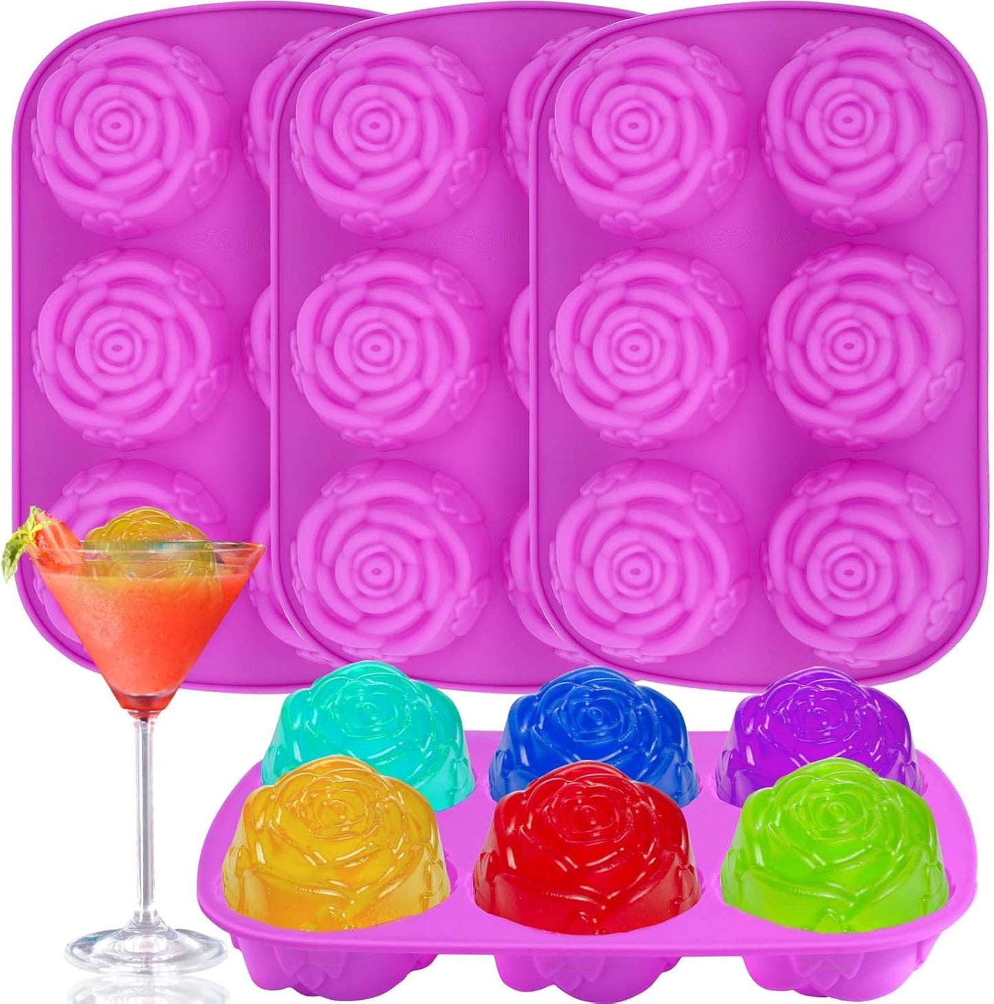 Vodolo Rose Ice Cube Mold,4 PCS Silicone Rose Ice Cube Tray,Valentine Day Gift Flower Shaped Molds for Chocolate,Candy,Mimosas,Cake,Cocktails,Baking BST202