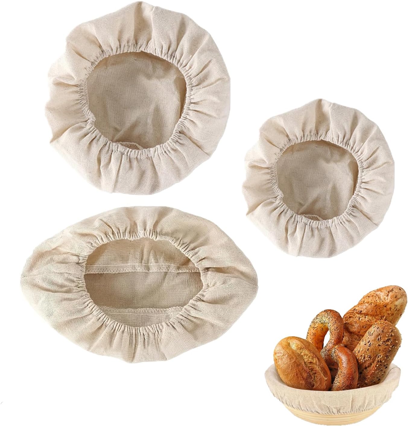 3 Pack Banneton Liner Reusable Banneton Bread Proofing Basket Liners Non-Stick Dough Cloth Cover for Bread Banneton Basket Round Oval Sourdough Proofing Bowls Rattan Sourdough Rising Baskets BST326L