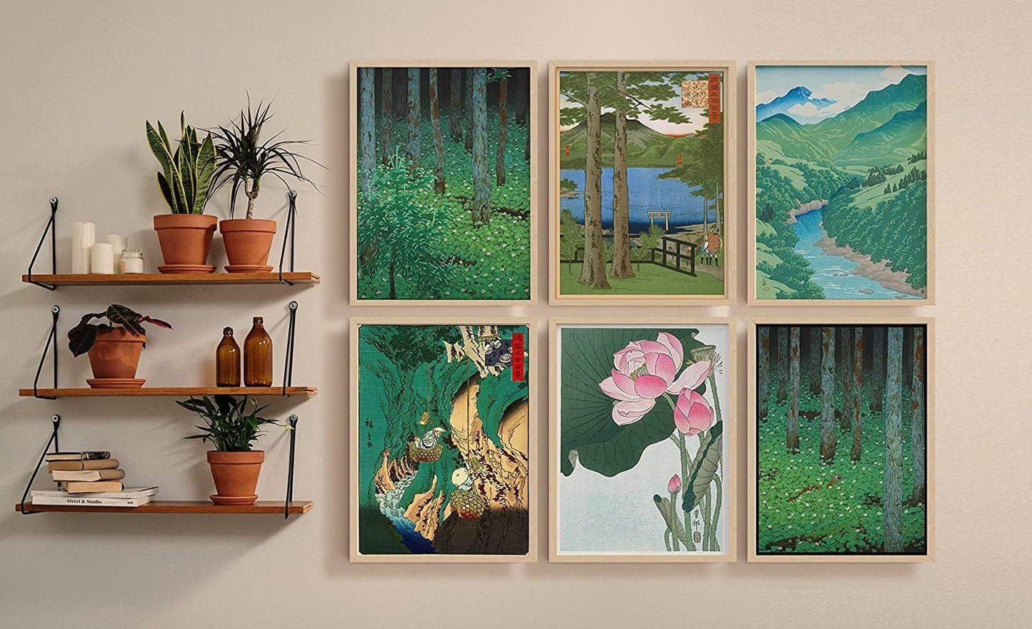 Wallbuddy Japanese Decor Woodblock Nature Poster Unframed Artwork for Walls Landscape Scenes in Home and Traditional Style Japanese Home Decor Set of 6 Japanese Wall Prints (8x10) BST220