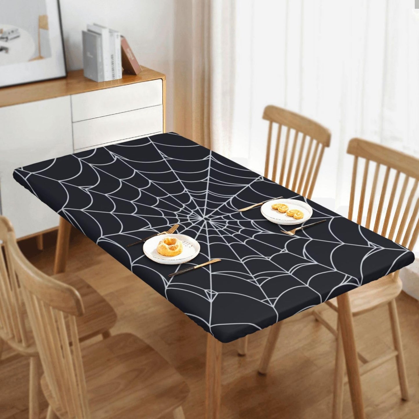 Blue Petal Mandala Pattern Tablecloth with Elastic Edge, Round Table Cover Washable Reusable Bohemian Table Cloths for Kitchen Dining Party, Medium (Fits 45-50 in) BST202
