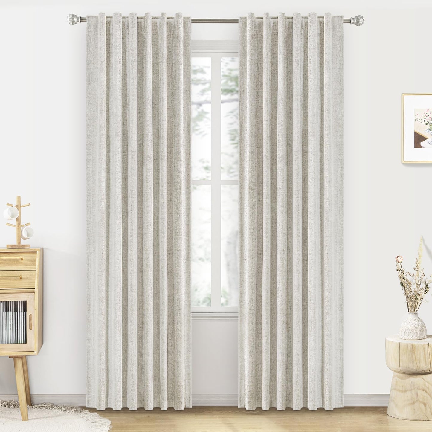 PANGSINNE Short Curtains for Windows Bathroom, 100% Blackout Linen Boho Back Tab Pleated Cafe Curtains for Kitchen Bedroom, 54 Inch Length 2 Panels Set, Dusty Blue BST326H