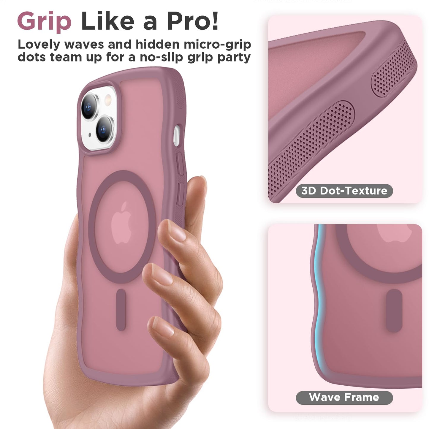 Magnetic for iPhone 13 Pro Case, Compatible with MagSafe Cute Wave Non-Slip Translucent Matte Easier Grip Shockproof Phone Case for iPhone 13 Pro, Black WN420