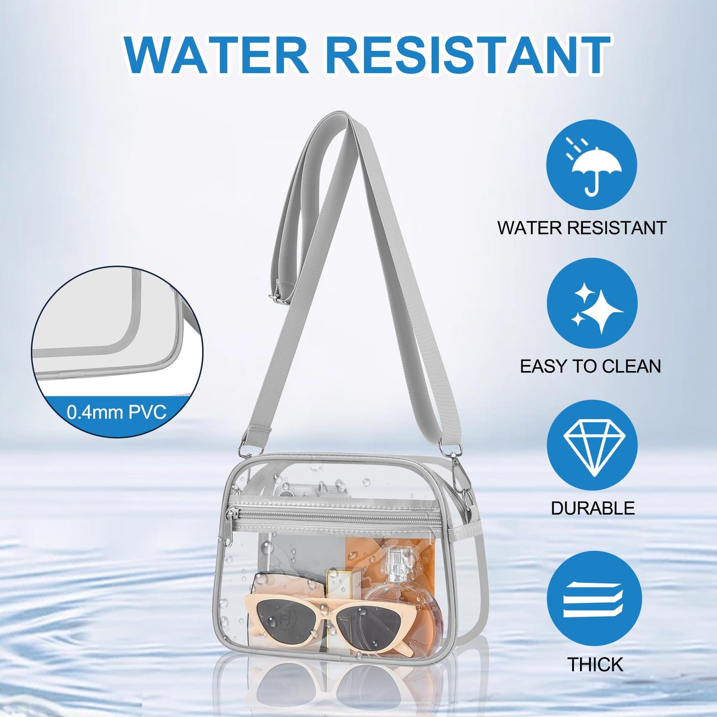 Clear Bag for Stadium Events Stadium Approved Women's Top-Handle Handbags | Mini Small Clear Bag Purse with Wide Adjustable Strap and Front Pocket for Sports Concerts, Festivals BST202