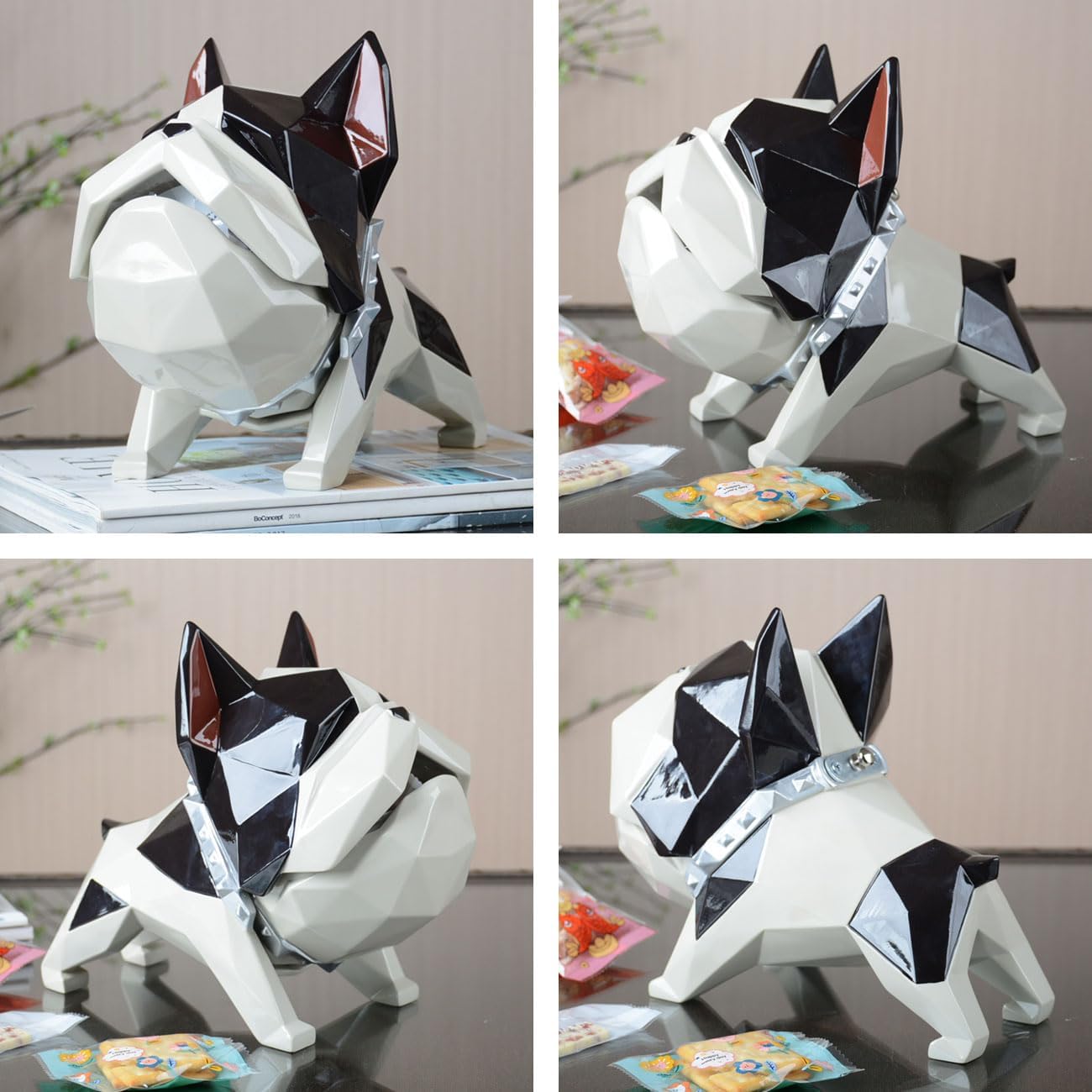 HAUCOZE Closable Candy Dish Key Bowl Storage Bulldog Statue Modern Home Decor Table Centerpiece Gift for Living Room 9.4 Inch BST220