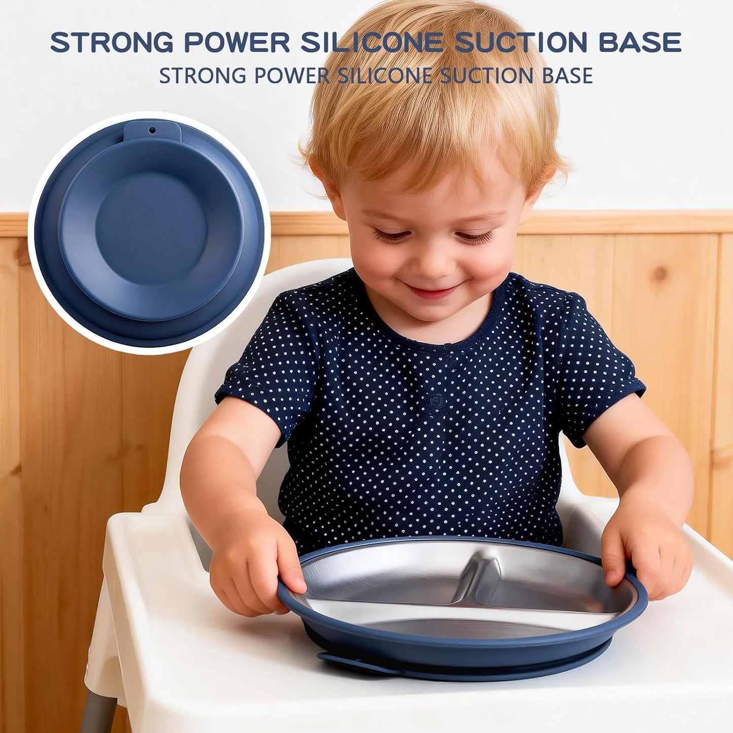 Greentainer 3 Pack Stainless Steel Baby Plates with Suction, Divided Toddler Plates with Removable Silicone Sleeves, Unbreakable Kids Dishes for Dinner & Snack, Non-Toxic, Dishwasher Safe BST326H