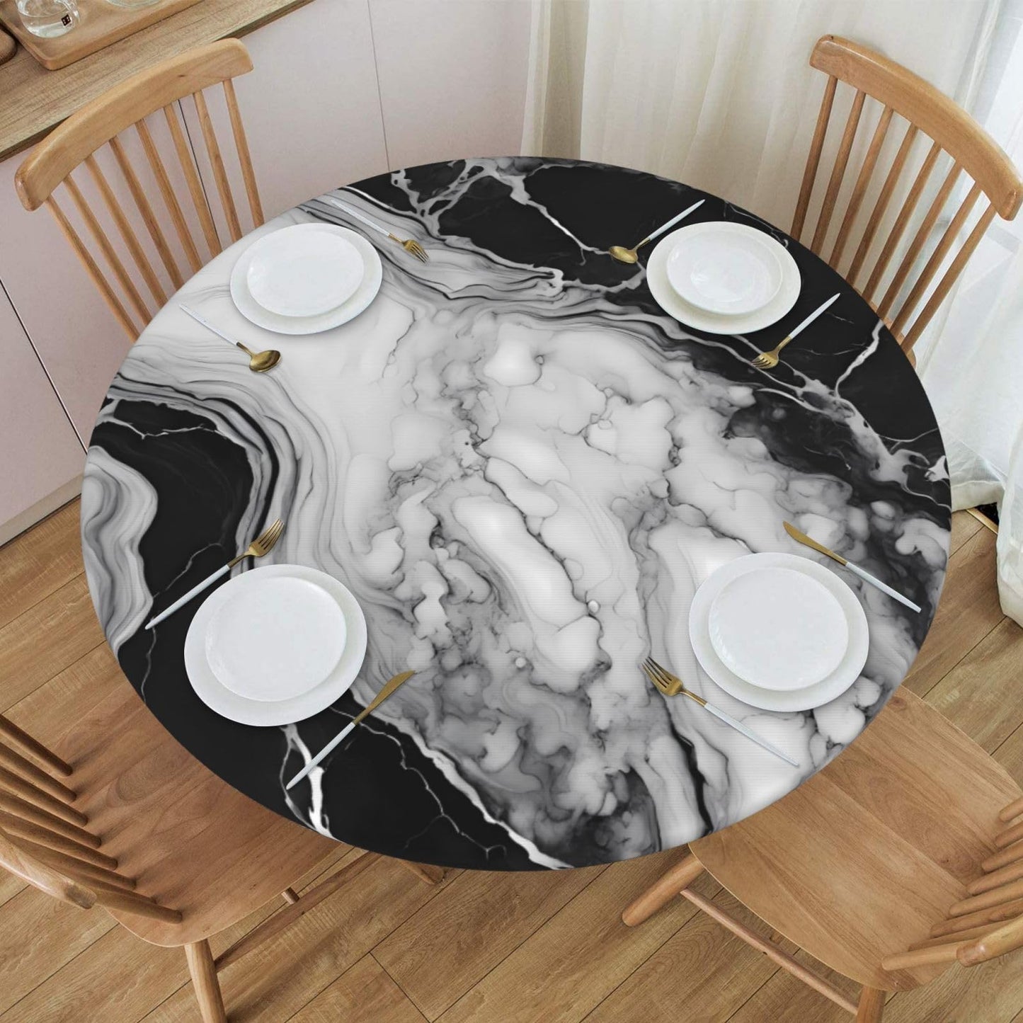 Blue Marble Rectangle Tablecloth with Elastic Edge, 5FT Table Cloths Washable Reusable Rectangular Table Cover for Kitchen Dining Party, 60" L X 30" W BST202