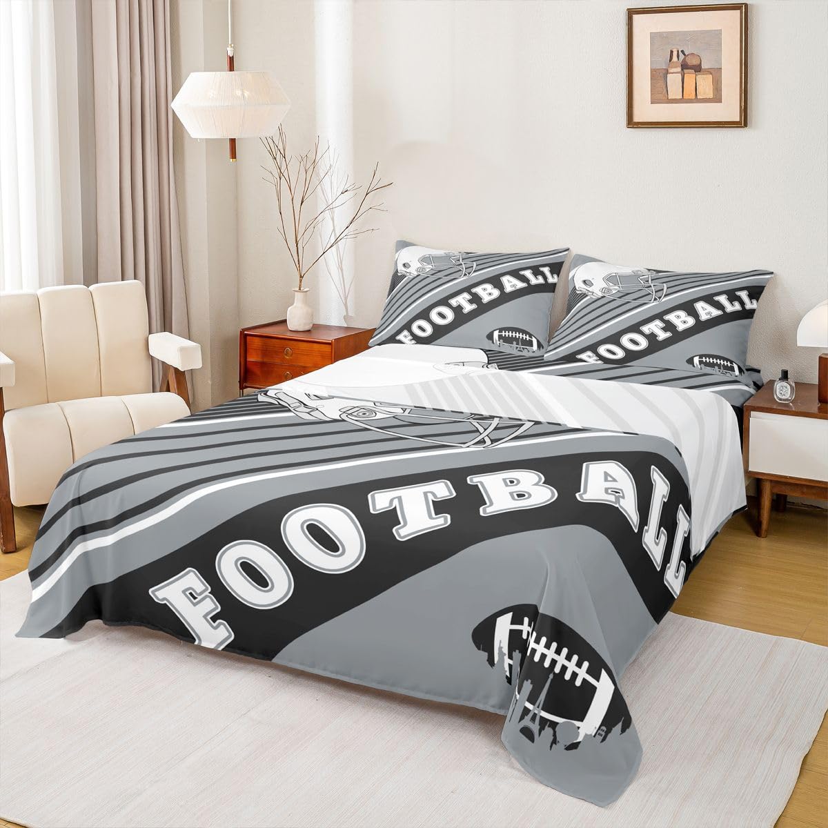 Erosebridal Gridiron Sheet Set Sports Ball Game Sheets Twin for Boys Girls Rugby Competition Game Bed Sheets Set, Football Themed Bedding Set with 1 Pillowcase BST326H