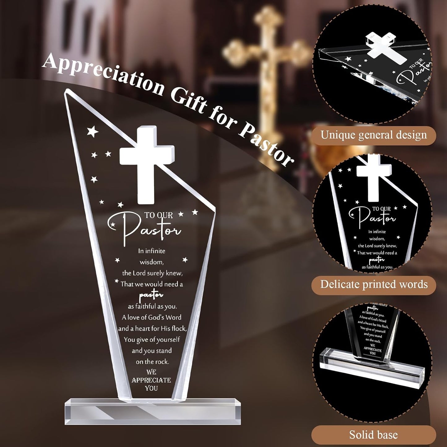 Kosiz 1 Pcs 1 Pcs Pastor Appreciation Gifts Religious Acrylic Cross Plaques for Men Christian Church Gifts for Retirement Keepsake Religious Thank You Decor Gratitude Saying Sign (Classic Pastor) BST326L