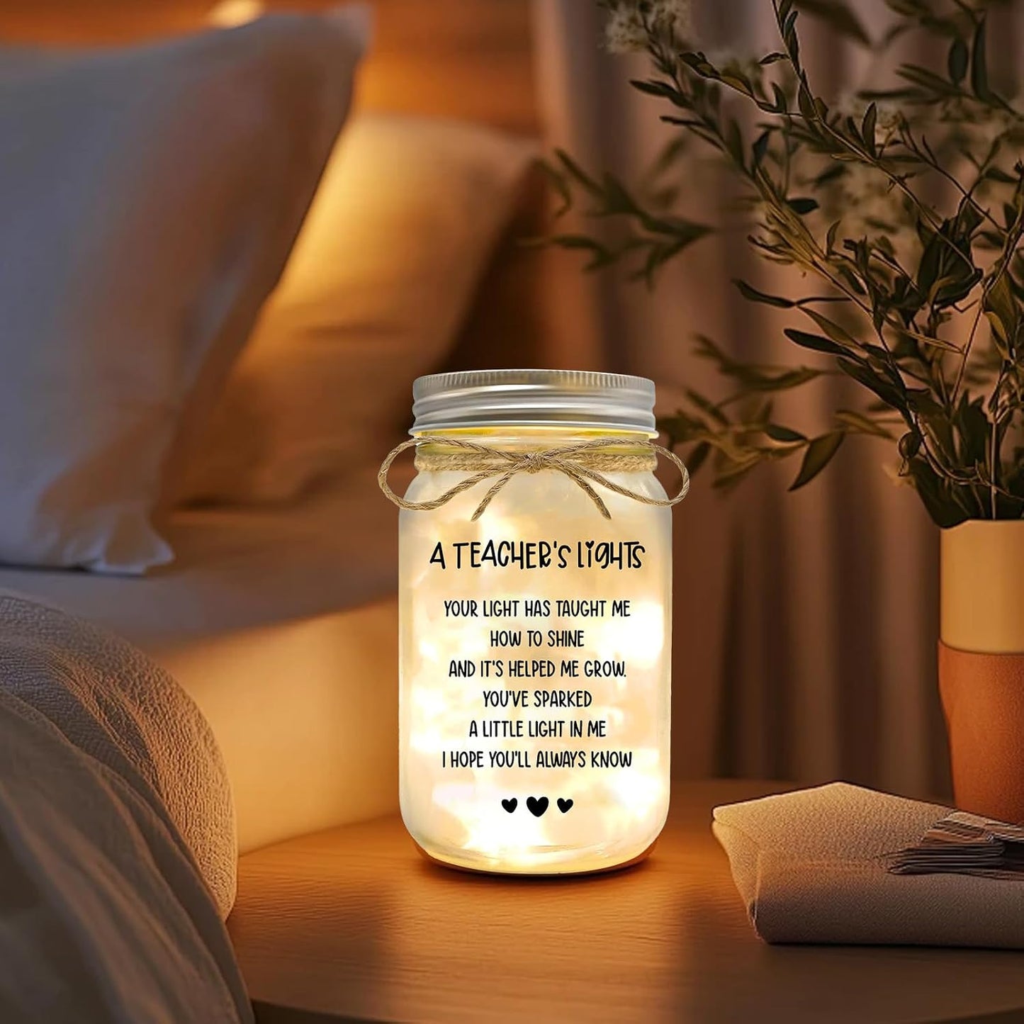 Kimoli Teacher Appreciation Gifts for Women Teacher Christmas Gift Mason Jar Night Lights with Warm Lights Home Decor BST326H