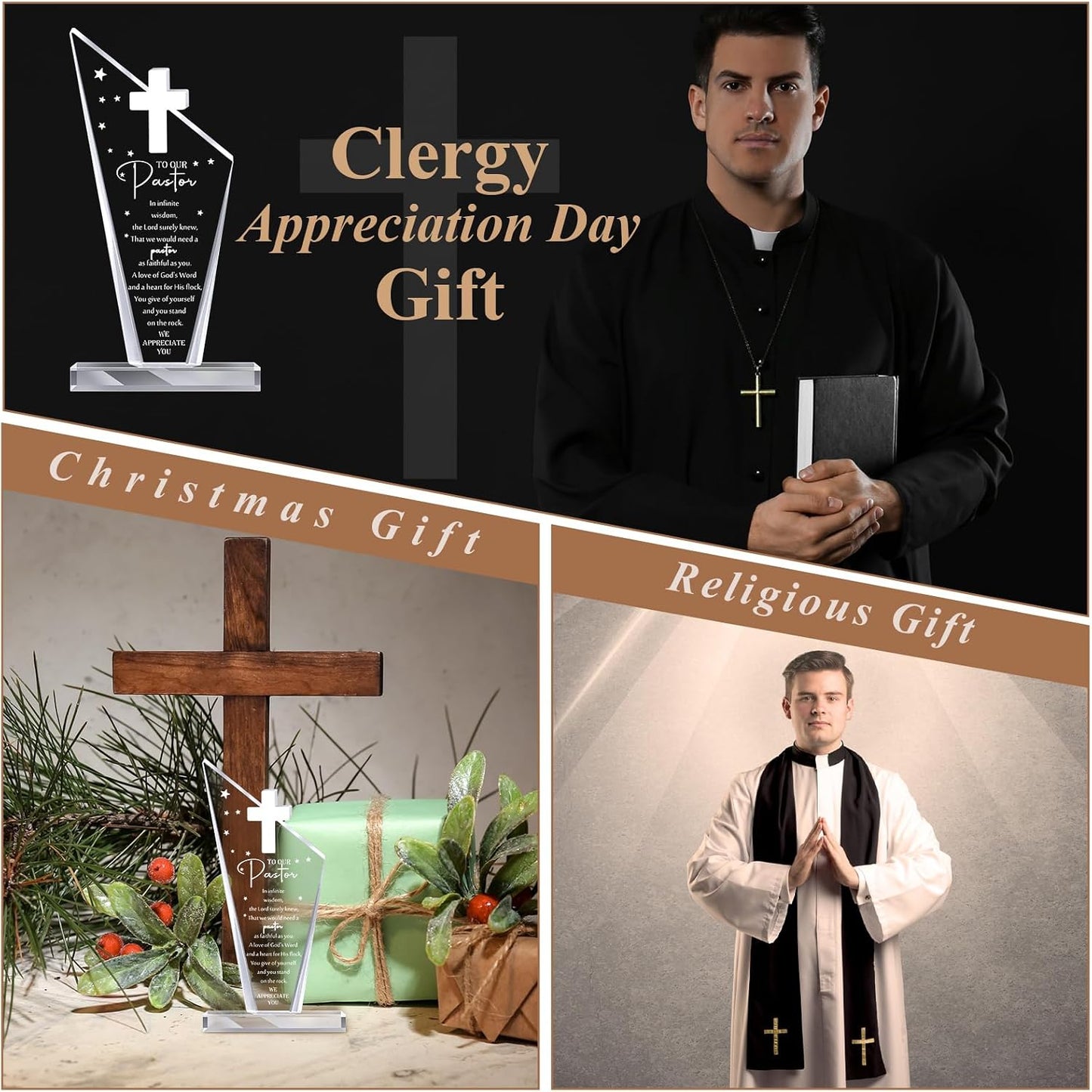 Kosiz 1 Pcs 1 Pcs Pastor Appreciation Gifts Religious Acrylic Cross Plaques for Men Christian Church Gifts for Retirement Keepsake Religious Thank You Decor Gratitude Saying Sign (Classic Pastor) BST326L