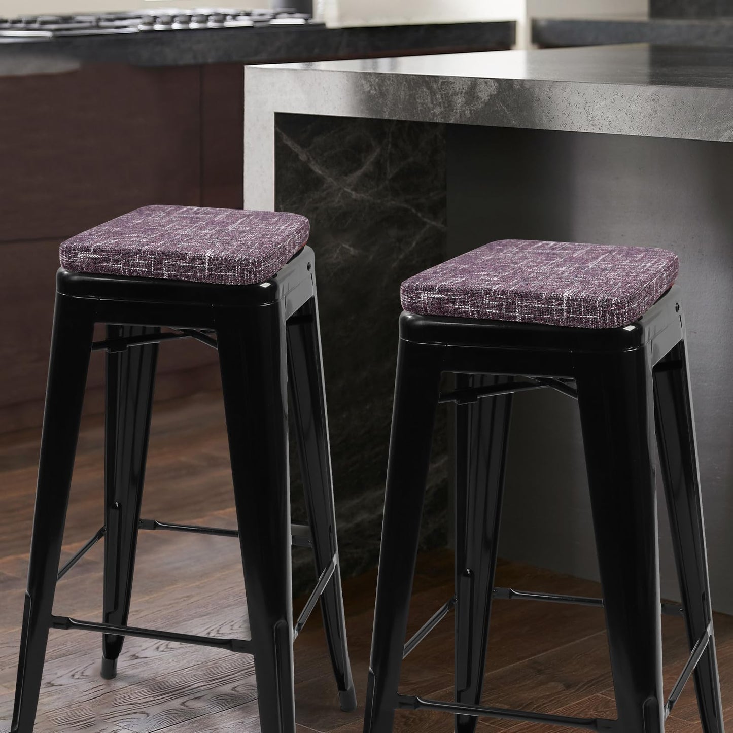 SINOSSO Memory Foam Bar Stool Cushions 4 Pcs, Modern Interwoven Style Magnetic Small Chair Pads Use for Cafe Bistro Stackable Metal Stool (Square, Red, 4) BST220