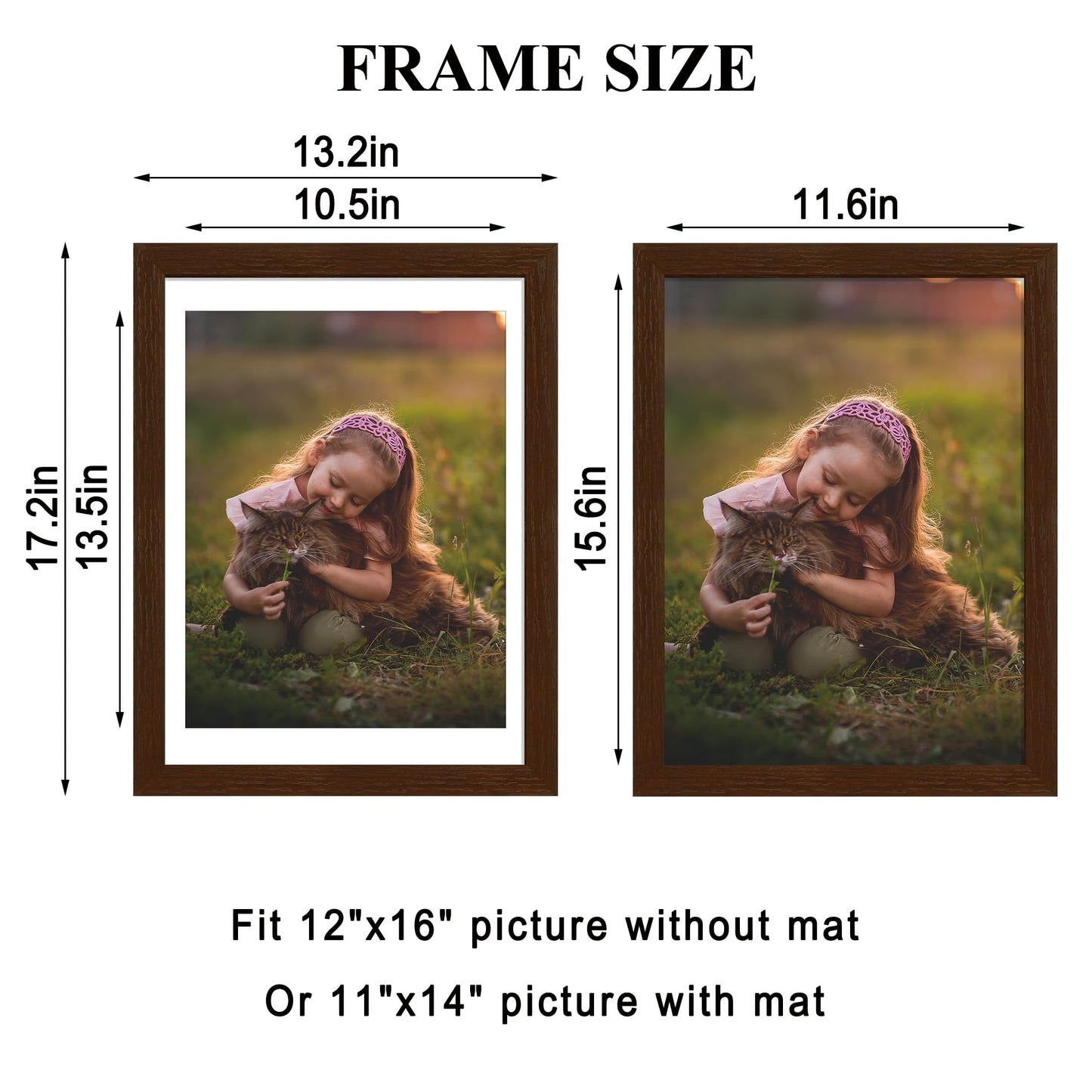 YESKAY 12x16 Picture Frame - 12 x 16 Photo Frame Made of Solid Oak Wood and Real Glass,Display Picture 4 Opening 5x7 with Mat or 12x16 Without Mat for Wall Mounting(Color Walnut) BST326H