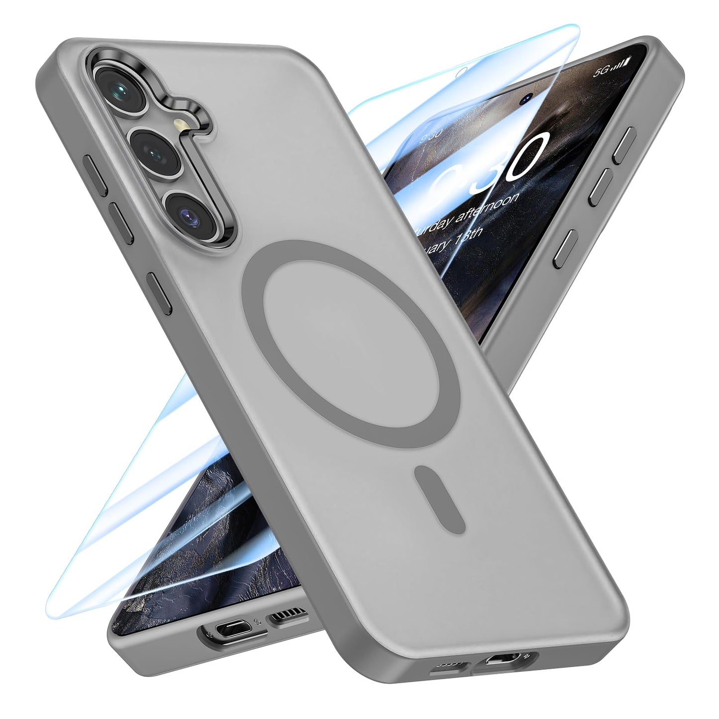MATEPROX Magnetic Design for Samsung Galaxy S24 Plus Case, Stylish Slim an-ti Yellow Translucent Matte Shockproof Protective Cover for S 24+ 6.7'' 2024-Titanium Gray WN420