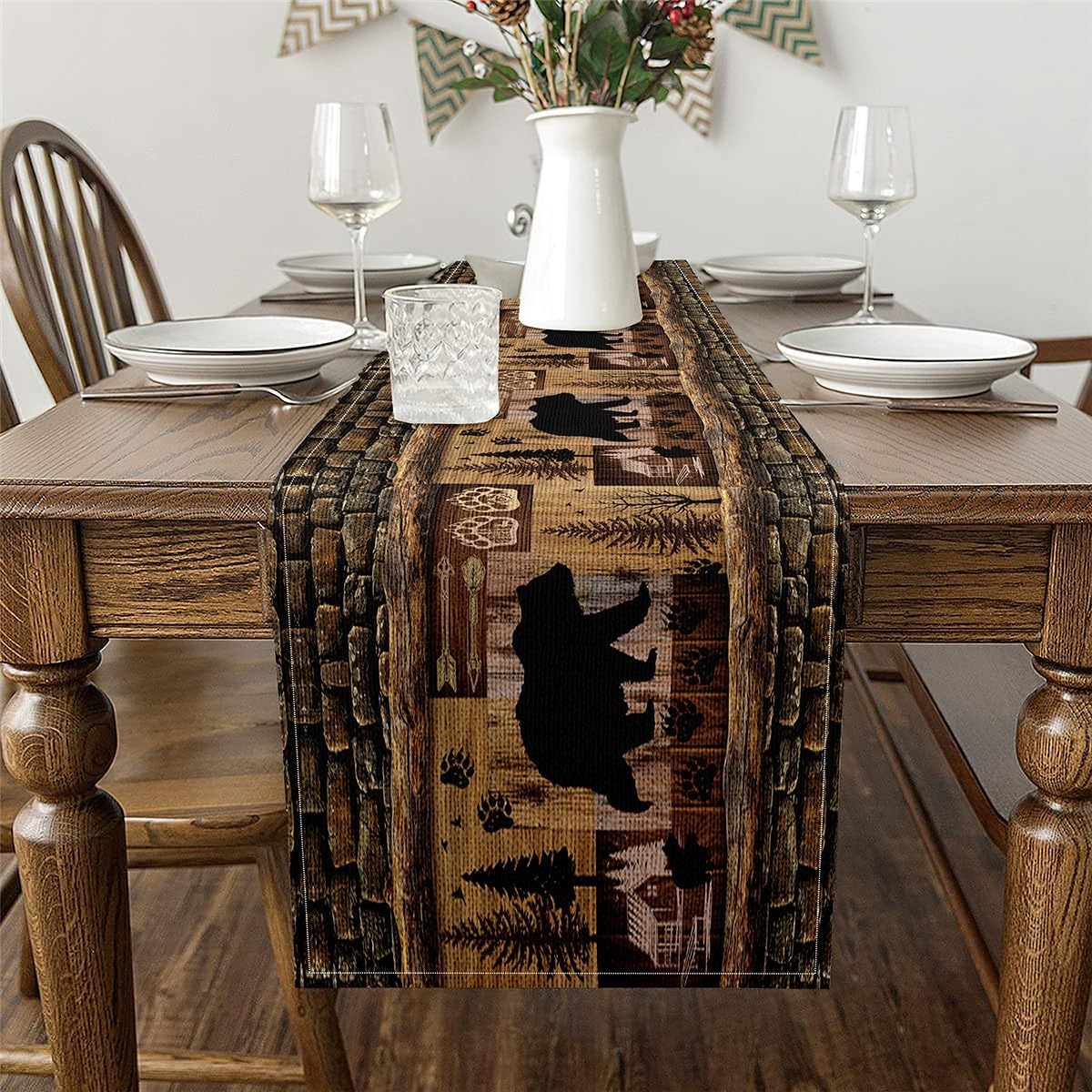 Cute Bear Seasonal 13" x 60" ,Rustic Bear Table Runner for Kids Ultra Soft Rustic Cabin Country Home Decor for Living Room Dresser Scarfs Dresser Runners ,Paw Wildlife Bear Room Decor BST326H