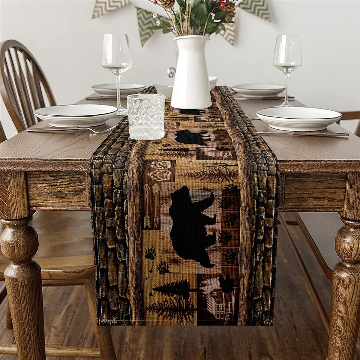 Cute Bear Seasonal 13" x 60" ,Rustic Bear Table Runner for Kids Ultra Soft Rustic Cabin Country Home Decor for Living Room Dresser Scarfs Dresser Runners ,Paw Wildlife Bear Room Decor BST326H