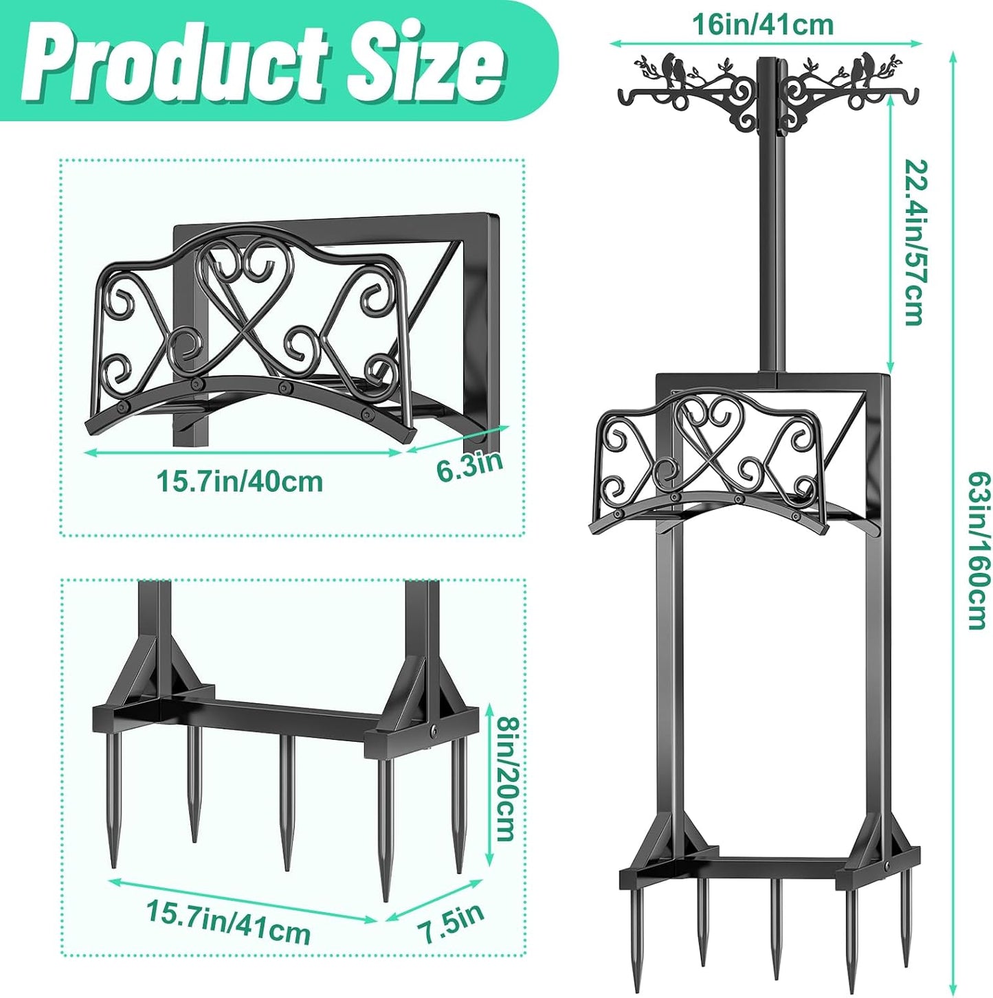 Garden Hose Holder, Freedstanding Heavy Duty Garden Water Hose Holder Stand with 2 Shepherds Hooks, Detachable Metal Hose Storage Hanger Rack for Outside Yard Lawn Farm DD1210