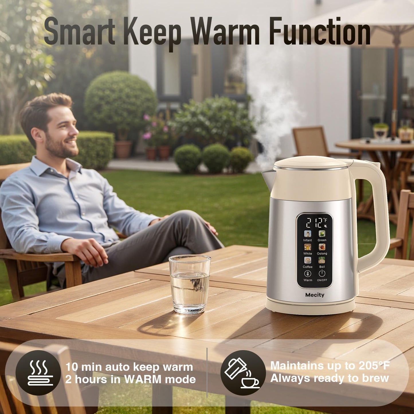 Mecity Electric Kettle 1.7L Touch Screen Temperature Control Water Boiler, No Plastic Contact with Water. 6 Preset Temperature Programs, 2 Hours Keep Warm, Auto Shut Off, Dark Grey DD1210