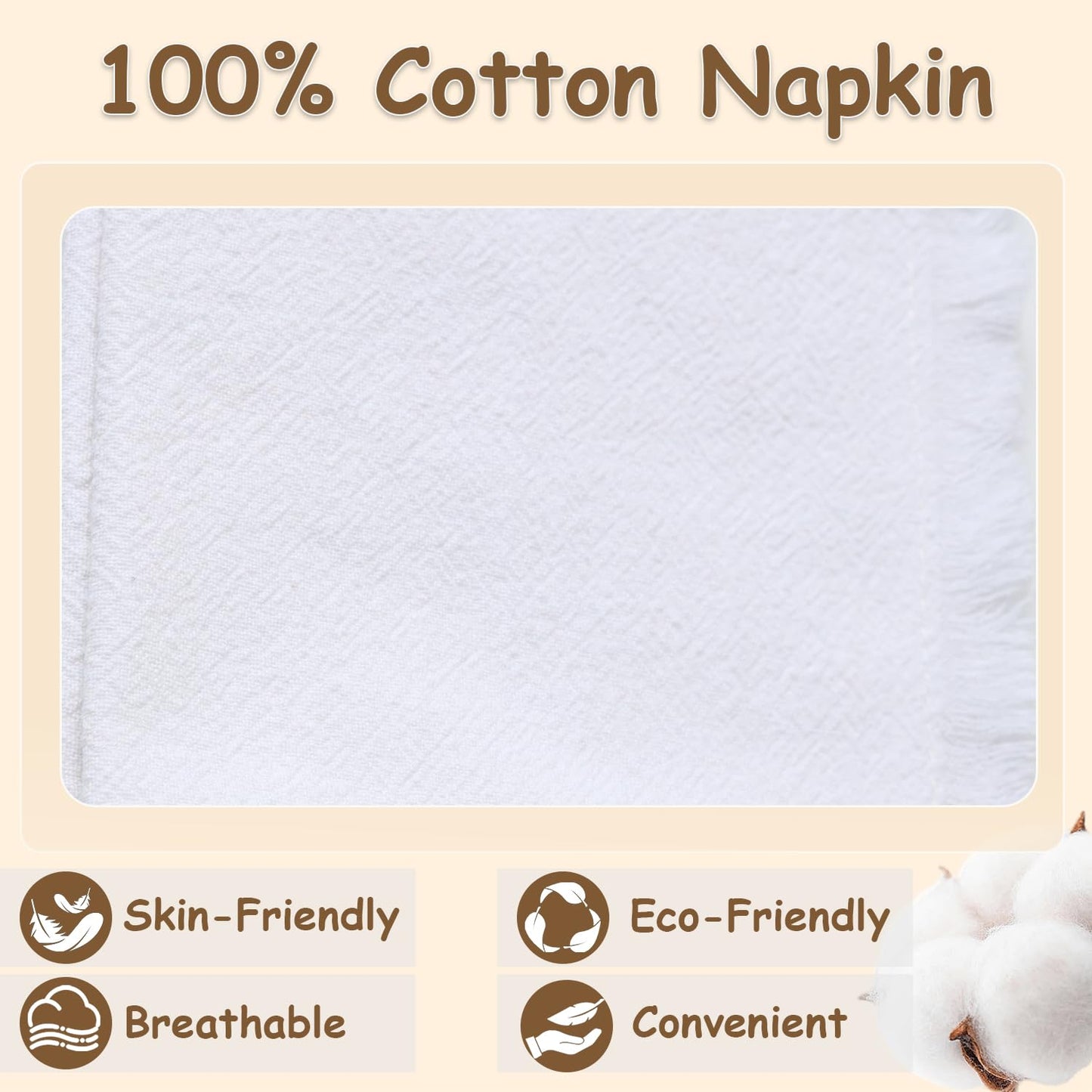 Eco Hanky 10x10in Reusable Small Cotton Napkins (Rustic Fringe), LPK,6pk | Ideal for Kids Napkins for Lunch, Suitable for Dinners, Weddings, Birthday, Cocktail Parties BST220