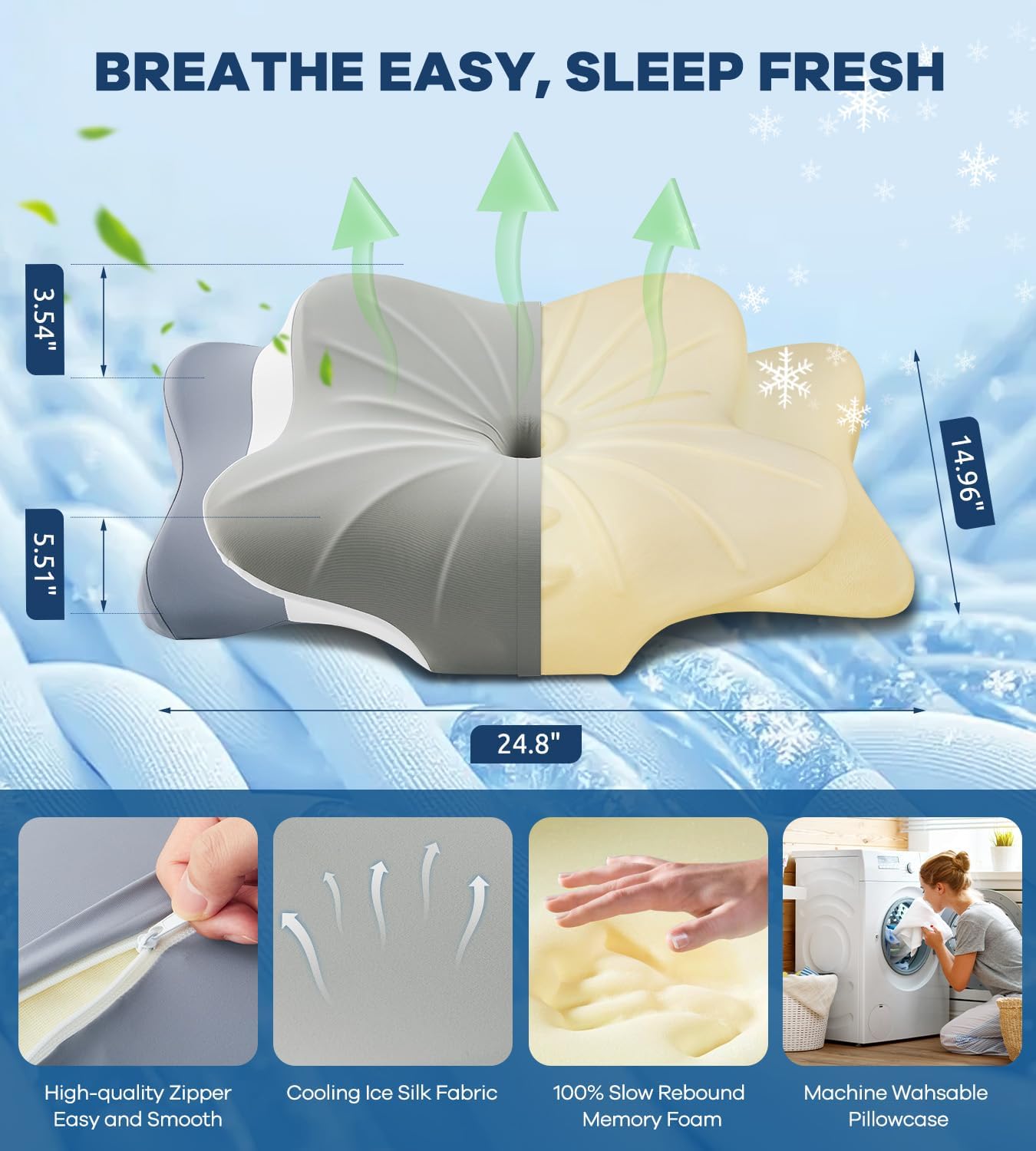 DONAMA Cervical Pillow for Neck and Shoulder,Contour Memory Foam Pillow,Ergonomic Neck Support Pillow for Side Back Stomach Sleepers with Pillowcase-Standard Size BST220