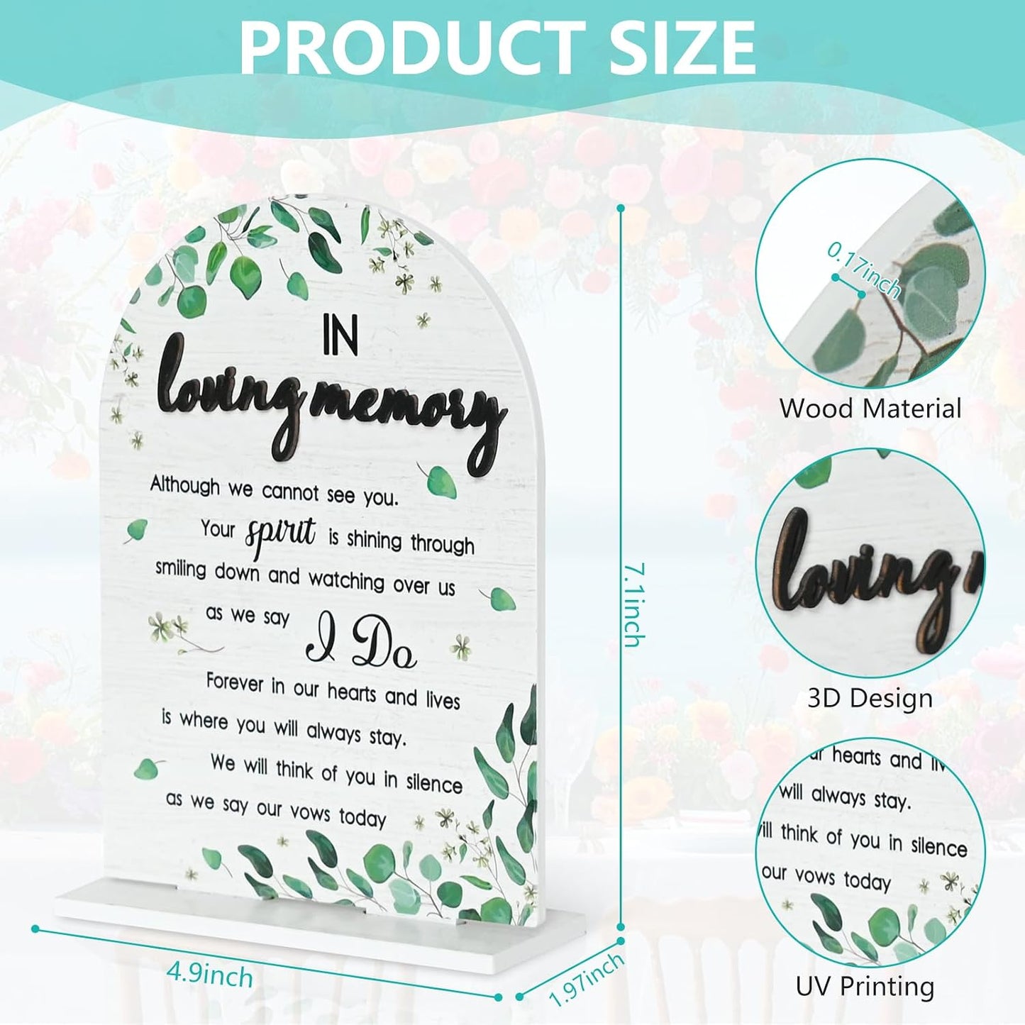In Loving Memory Wedding Sign Rustic Wedding Memorial Sign Wooden Wedding Reception Signs for Wedding & Party Gift Ceremony Anniversaries-White WN420
