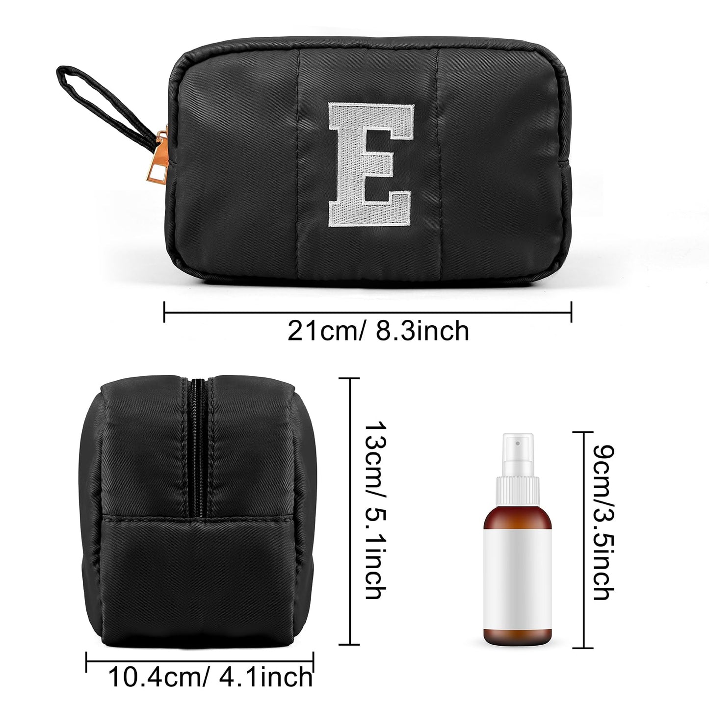 Puffy Makeup Bag for Women,Initial Cosmetic Bag,Cute Travel Toiletry Bag,Puffer Make Up Organizer Bags with Compartments,Personalized Gifts for Girlfriend Bridesmaid Teacher Graduation (Khaki gray, E) BST202